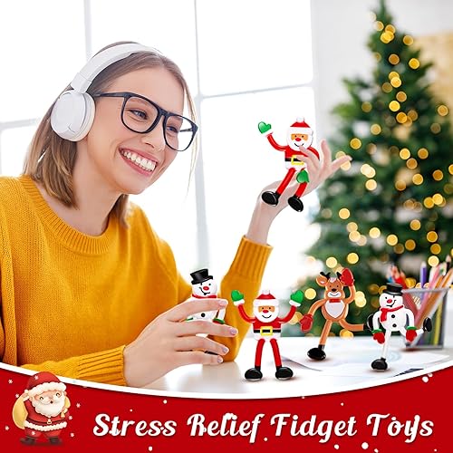 Miniatura 5 de 24 figuras flexibles de Navidad de personajes navideños de reno, muñeco de nieve, Papá Noel, juguete para fiestas de Navidad, premios de aula, bolsa