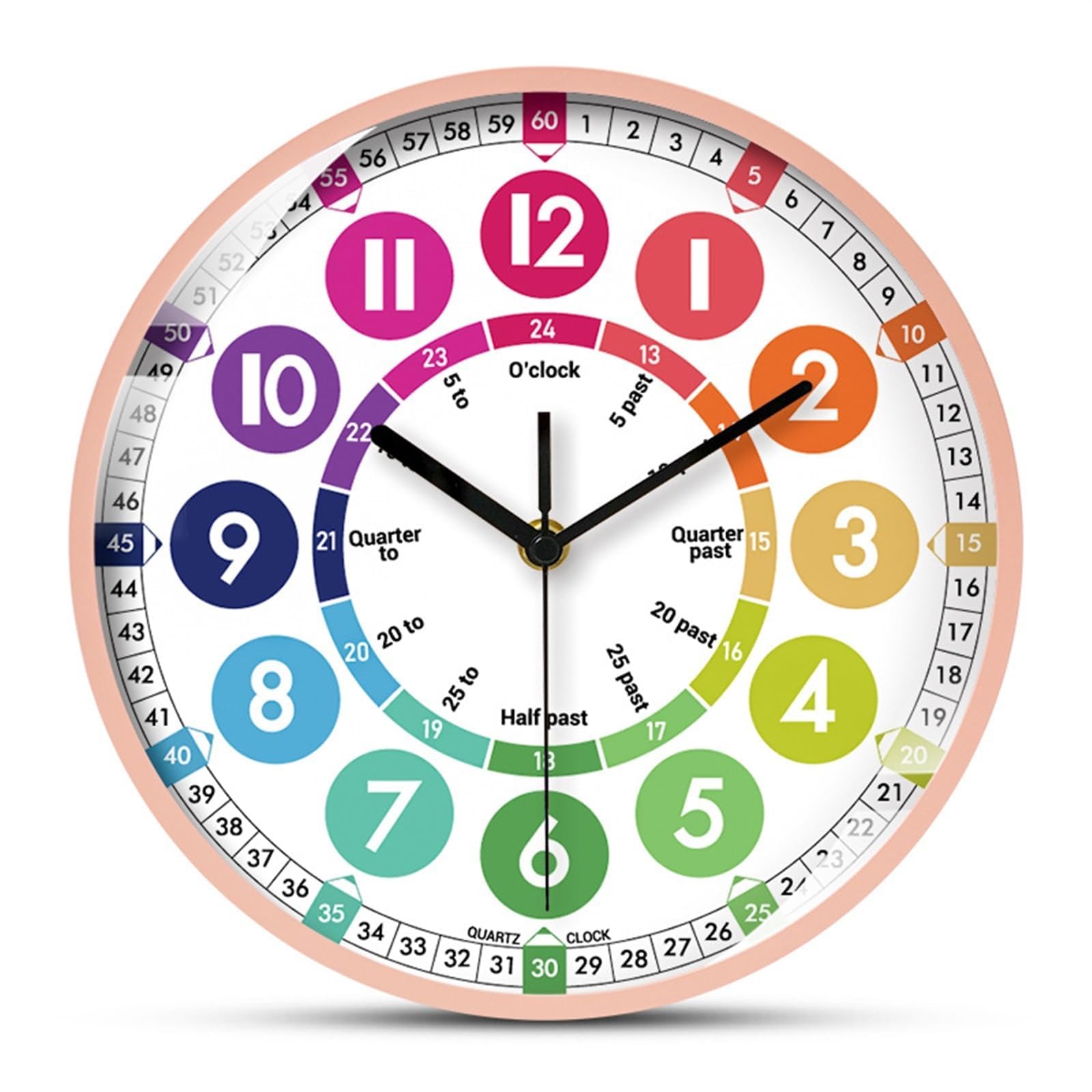 THE WHITE SHOPLearning Clock, Silent Telling The Time Teaching Clocks, Non-Ticking Clocks for Bedrooms, Classroom Clocks for Teaching Time, Wall Clock for Boys and Girls Classroom (A)
