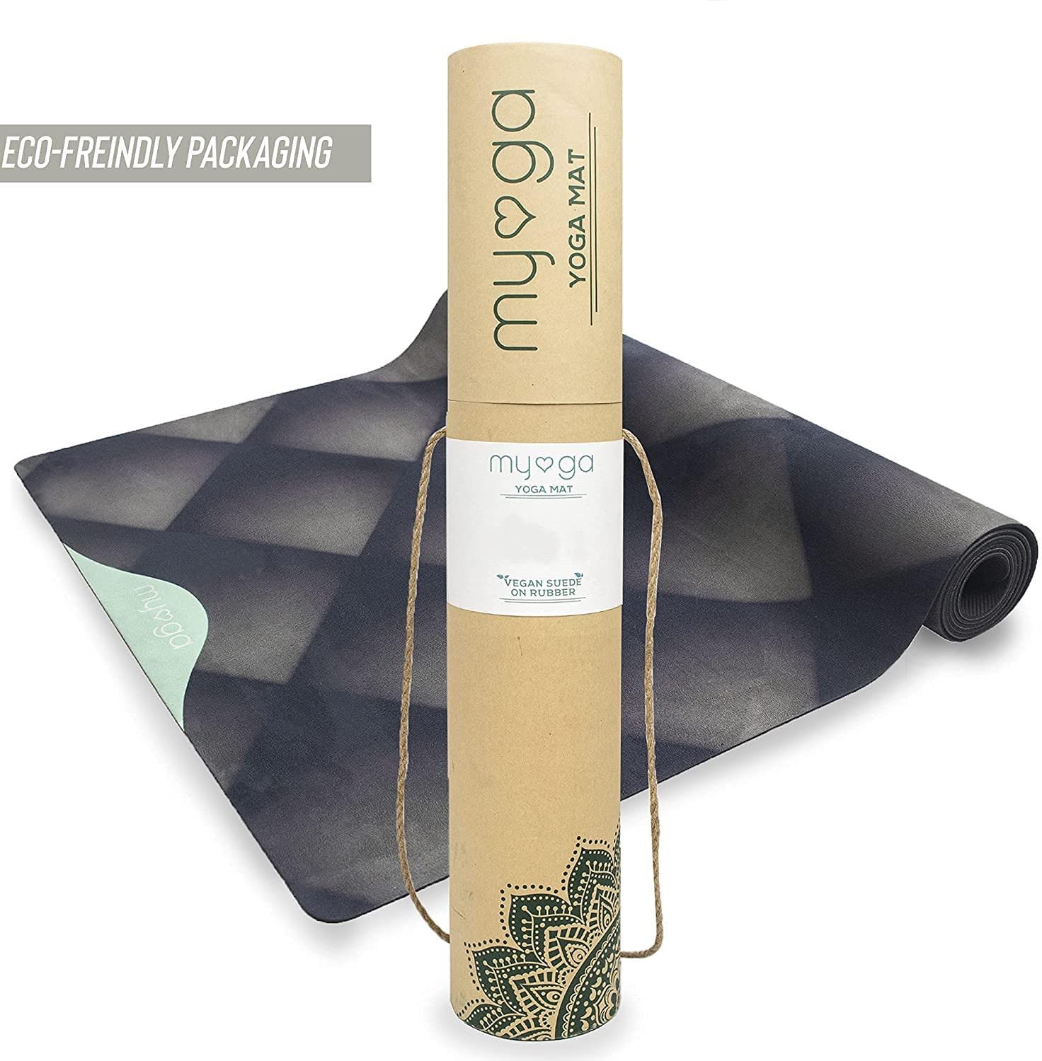 Tappetino per yoga in gomma scamosciata vegana Myga - Tappetino per esercizi fitness antiscivolo ecologico, allenamento di base per casa, palestra, studio