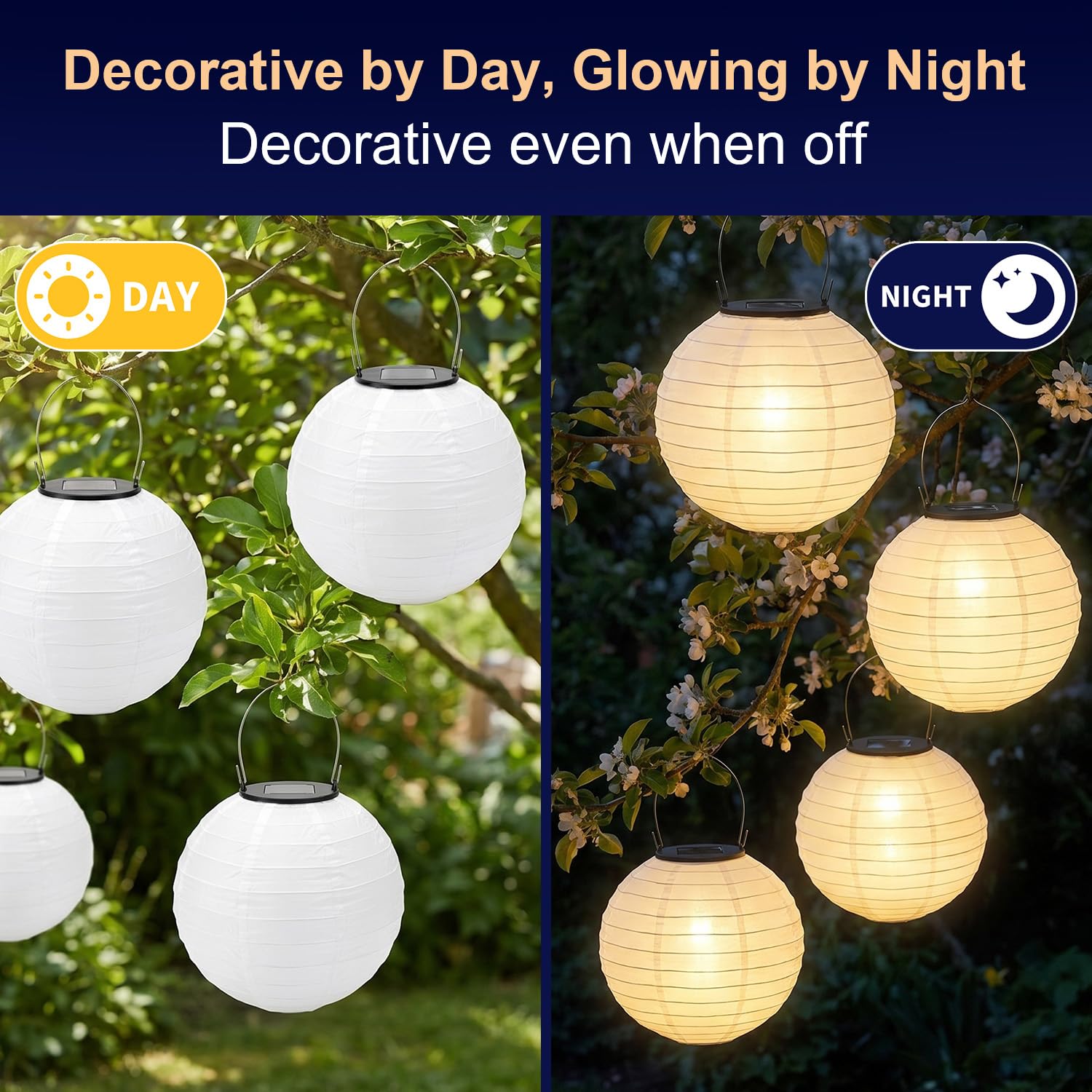 Macchiatto Lampiony solarne LED, do użytku na zewnątrz, odporne na warunki atmosferyczne, 4 sztuki, 20 cm, wodoszczelna, ciepła biel, wisząca latarnia ogrodowa, oświetlenie ogrodu, na taras, wesele