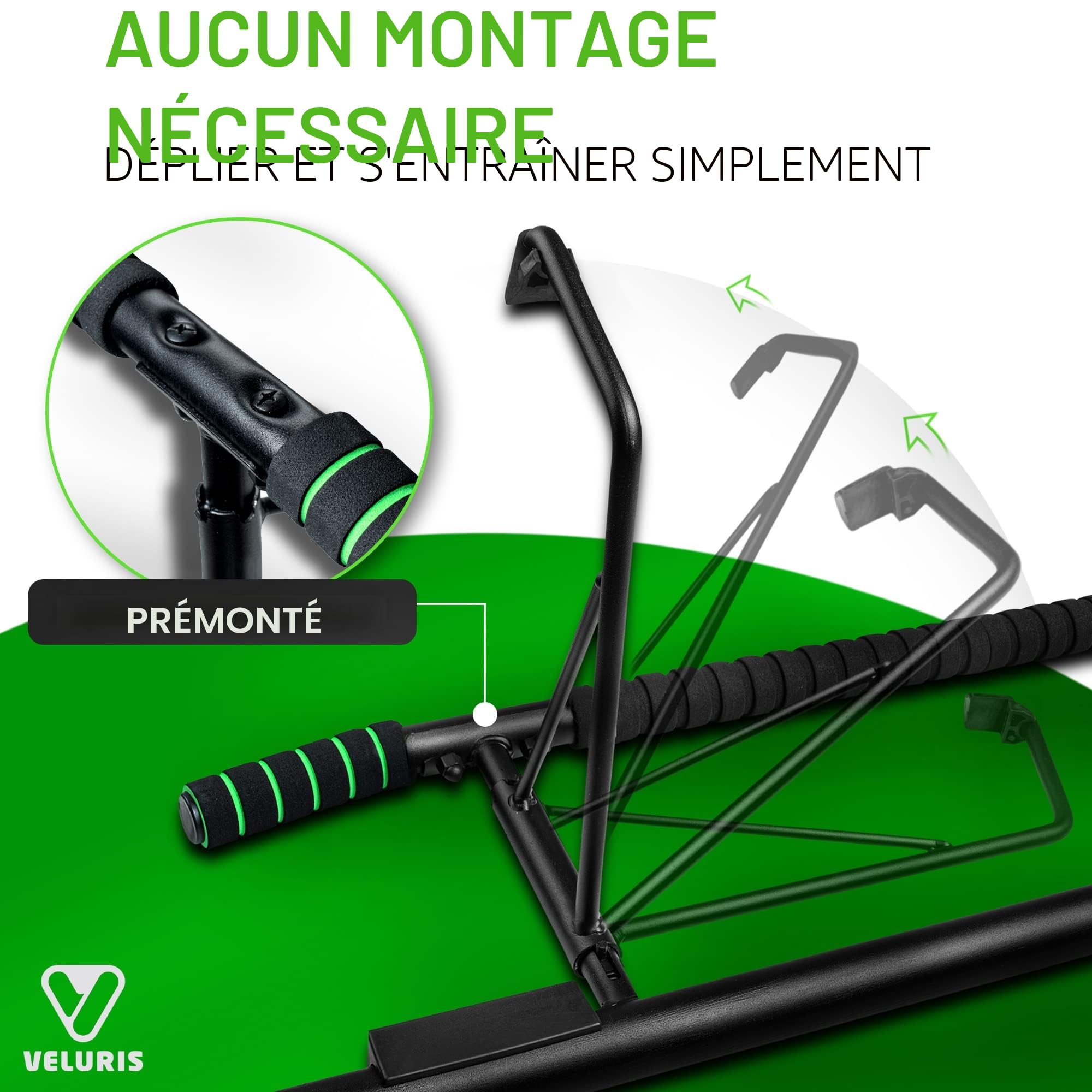 Veluris Barre de traction pour cadre de porte - Barre de traction très résistante [jusqu'à 200 kg] - Barre de porte sans montage - 20 cm plus haut dans le cadre - Également pour dips et push ups