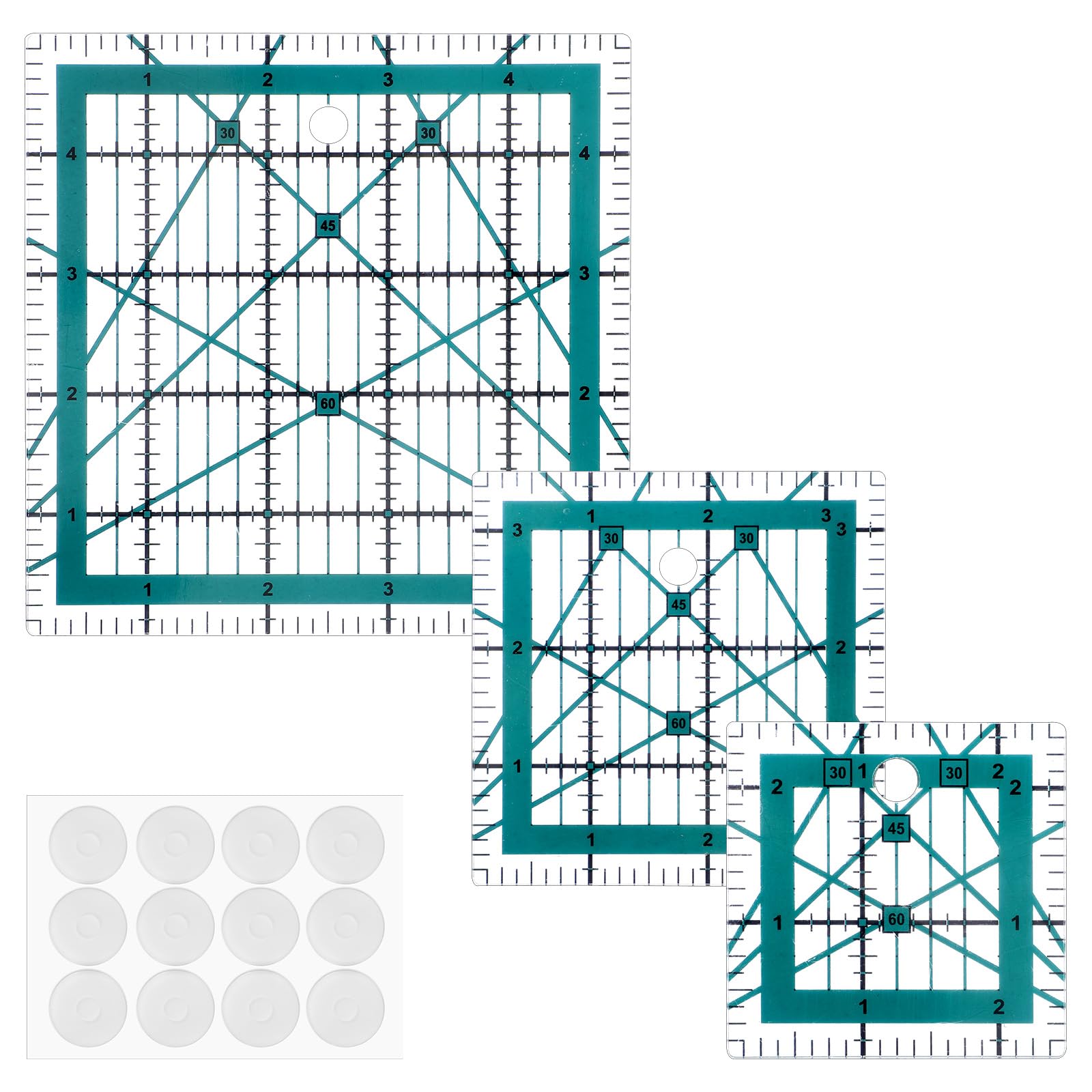 3Pcs Quilting Rulers Quilting Square Rulers Square Ruler Blue 2.5",3.5", 5"