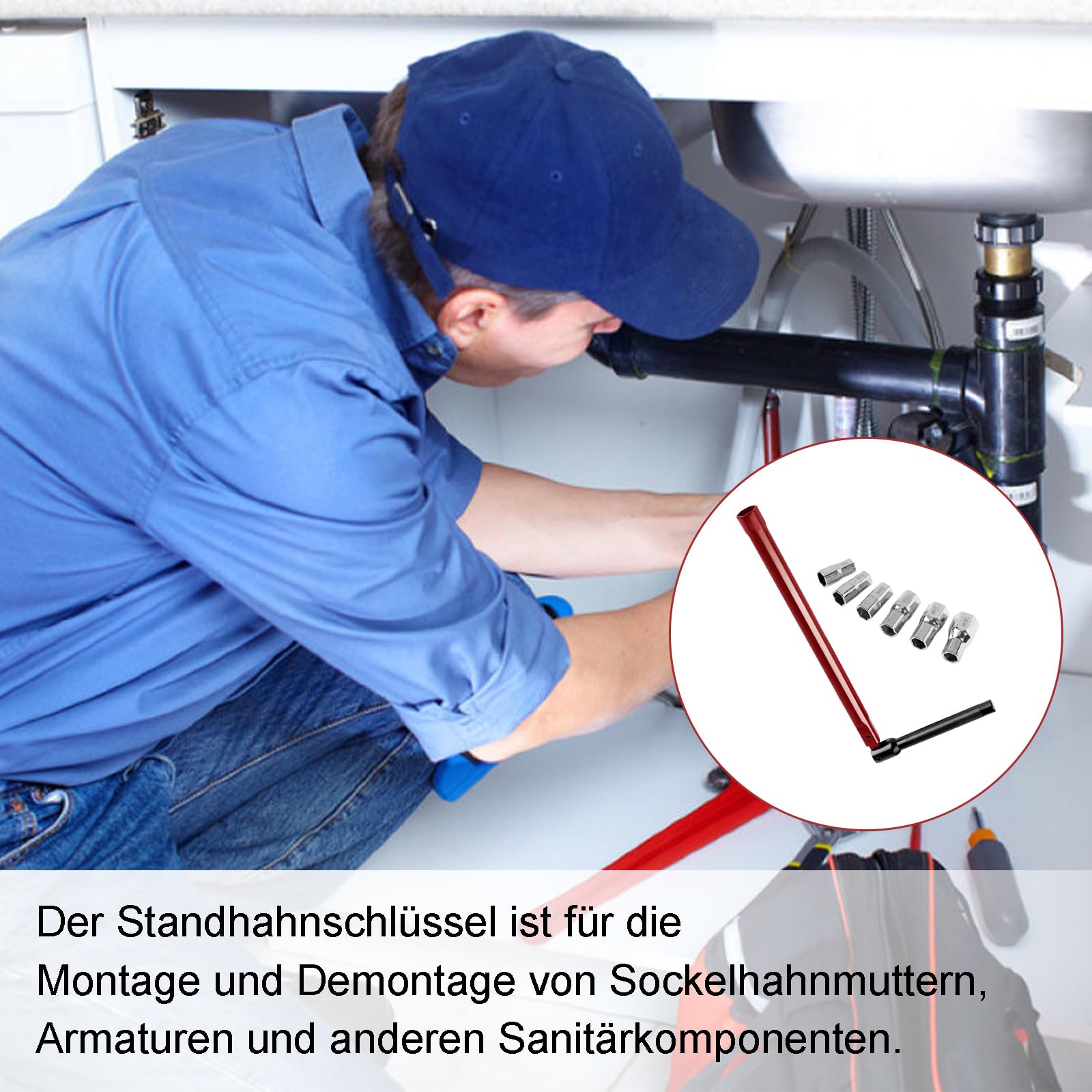 8-14mm Standhahn-Mutternschlüssel Set – Faltbar, Mit 6 Steckschlüssel-Einsätzen – Für Sanitärinstallationen