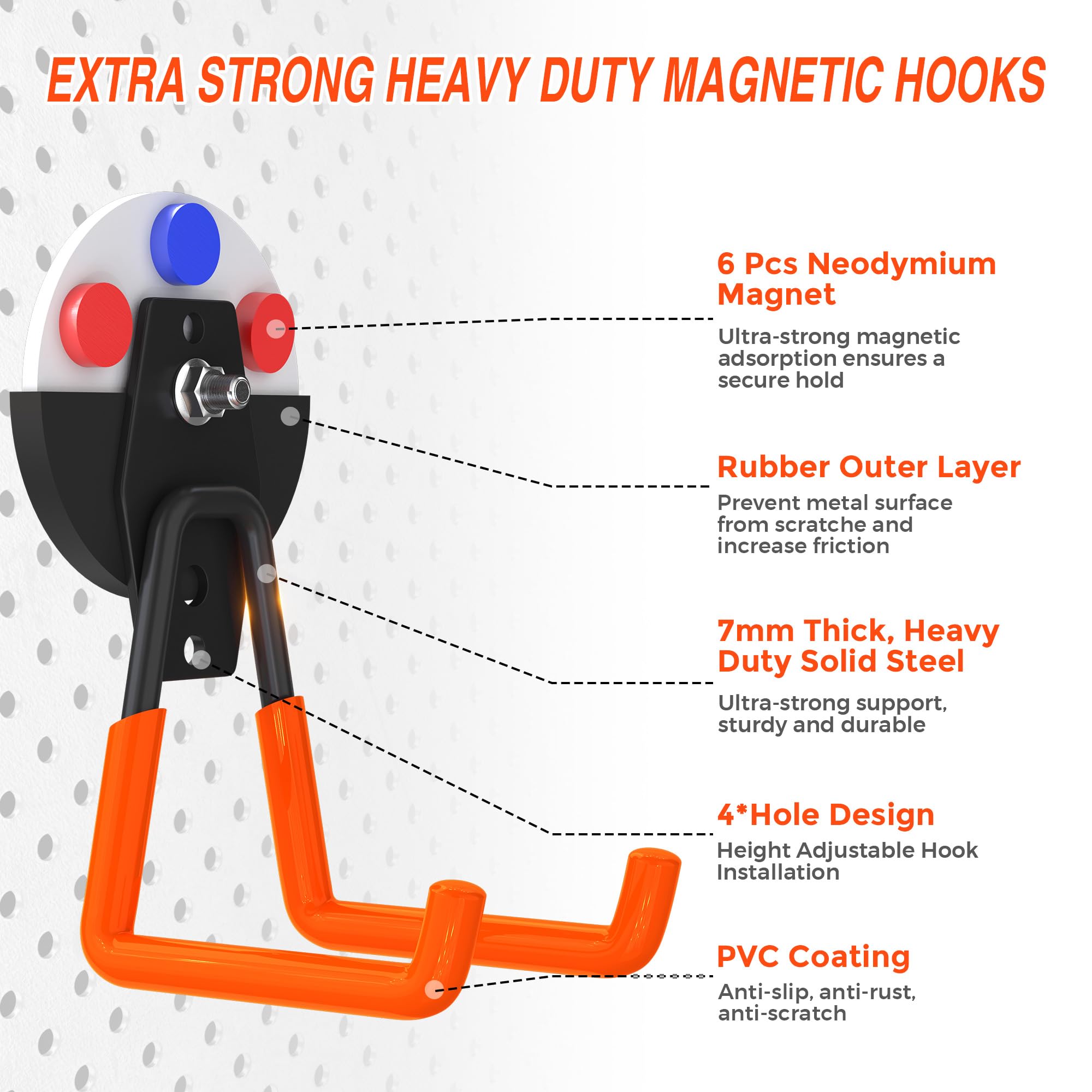 3-H Heavy Duty Magnetic Hooks, Large Magnet Hooks,4 Pack Black | No-Drill Tool Holder for Garage,Power Drill,Garden Tools,Hose Storage 3-H Heavy Duty Magnetic Hooks, Large Magnet Hooks,4 Pack Black | No-Drill Tool Holder for Garage,Power Drill,Garden Tools,Hose Storage