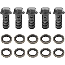 5Pcs Brake Banjo Bolt, Iron M10x1.25 Banjo Bolts Kit with 10Pcs Sealing Washers, Motorcycle Banjo Bolt for Most Motorcycles Brake Caliper, Clutch Master, Slave Cylinder