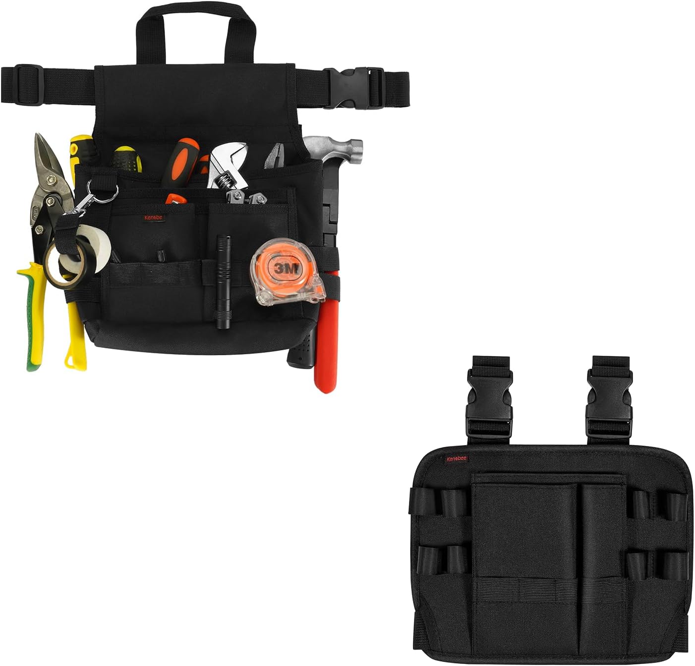 Tool Pouch Holster with Belt Clip Around Your Leg & 7-Pockets Tool Belt Utility Pouch, Detachable & Adjustable Belt for Electrician,