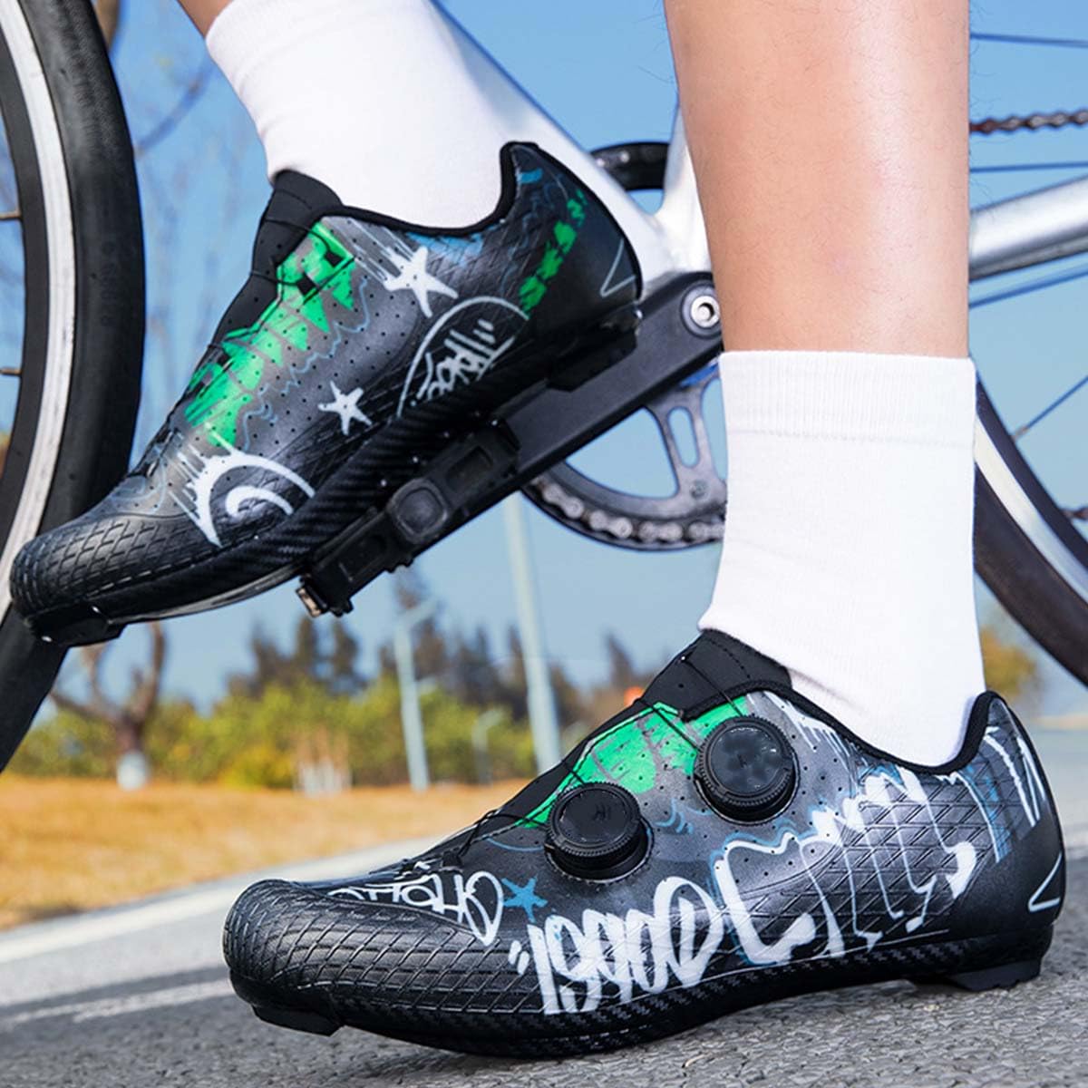Scarpe da Ciclismo su Strada con Delta Pedale | Traspirante, Leggera, multifunzionali, Microfibra, Chiusura A Rotella, Suola Antiscivolo, Sportive da Esterno