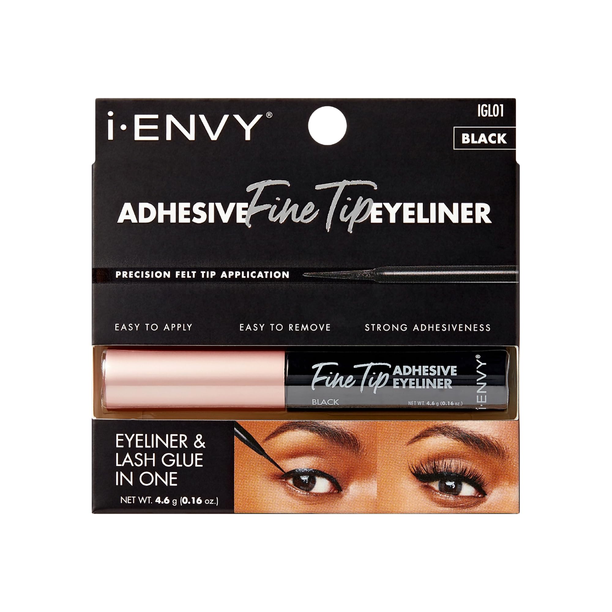 i-ENVY Fine Tip Adhesive Eyeliner, Precision Eyeliner & Eye Lash Glue, Easy Application & Removal, Strong Long-Lasting All Day Hold Adhesiveness (Black)