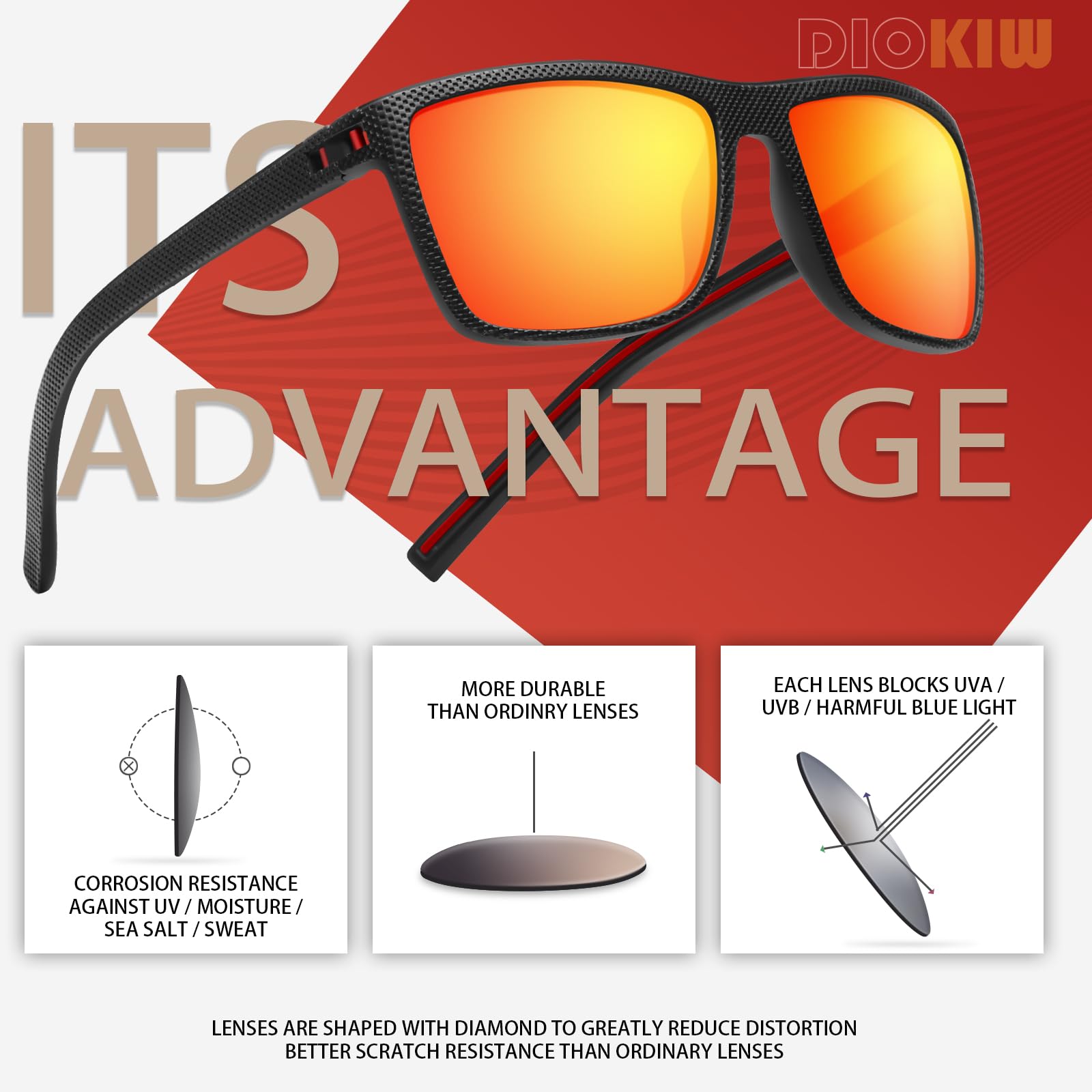 Lentes de sol polarizados cuadrados para hombre, estilo vintage, para conducir, viajes, montura ligera, protección UV