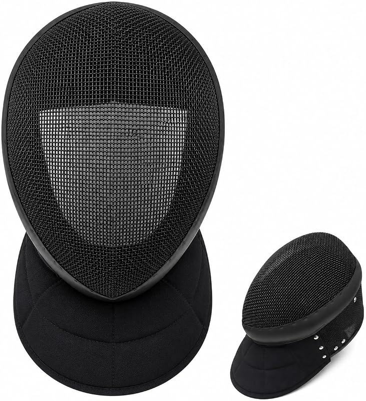 Hema Mask 1600N Negro, Casco Hema con Protector Facial de Malla de Acero y Babero Acolchado para el Cuello para Sparring Controlado con Estoque y Sable de Espada Larga, Máscara de Esgrima