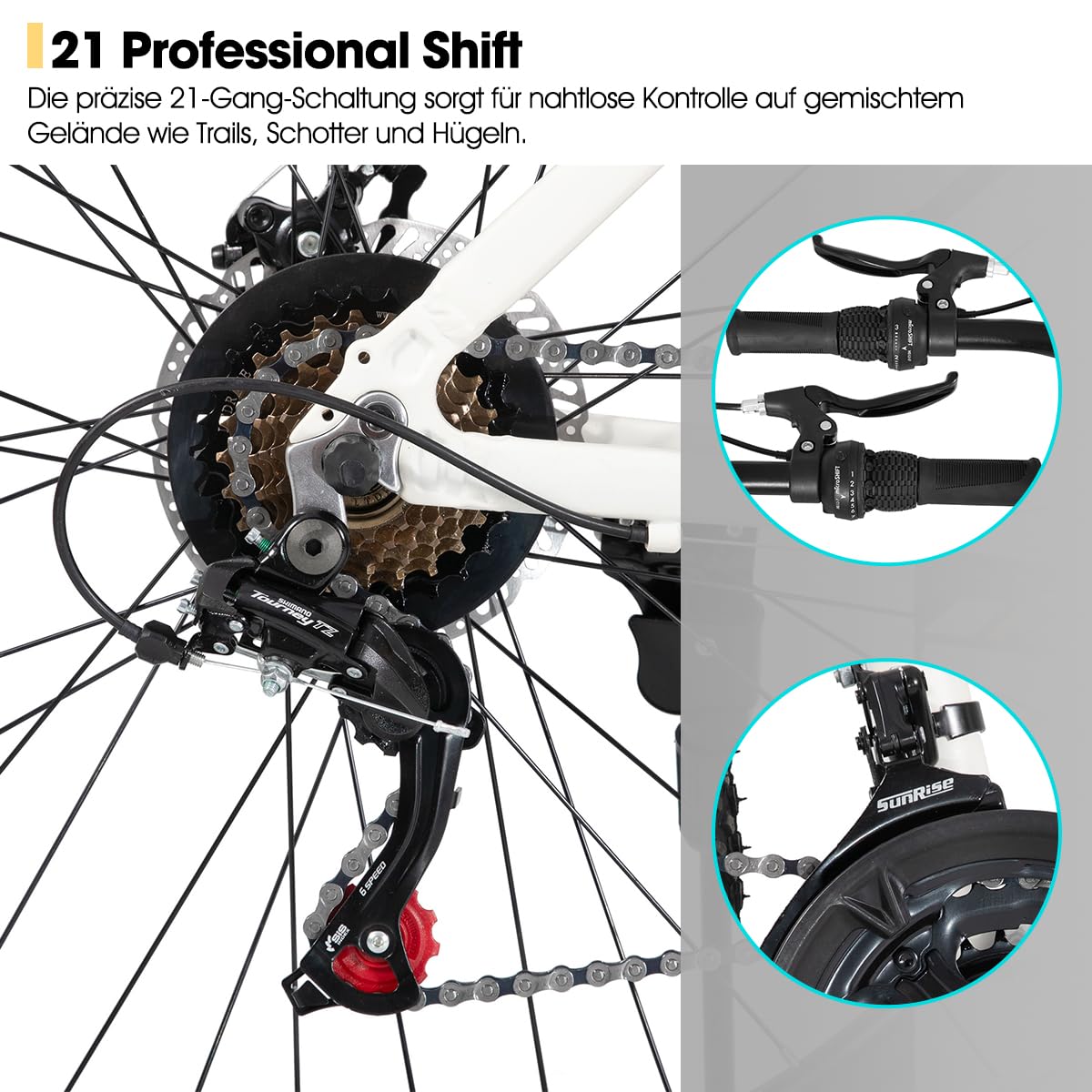 Hiland 26 - Bicicleta de montaña de 27,5 pulgadas, para hombre y mujer, con marco de aluminio, 21 velocidades, con freno de disco, color negro, azul, verde, morado y blanco