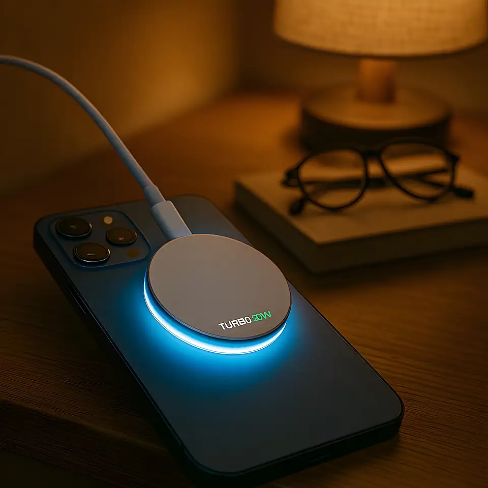 Carregador Magnético Por Indução Premium 15W, Carregamento Turbo, USB-C, Sem Fio, Rápido E Seguro, Marca VARENZIA