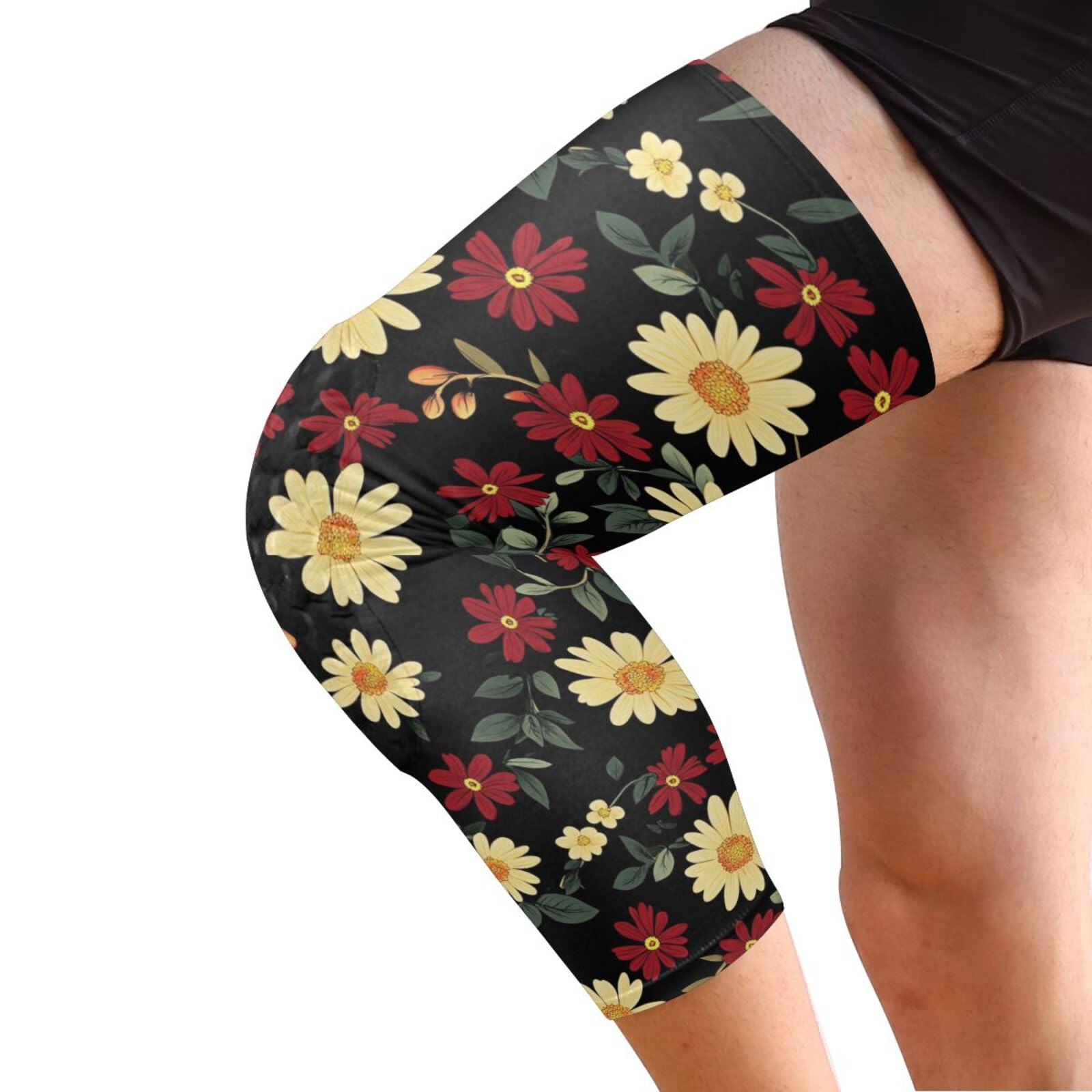 JUNZAN Cute Daisies Black Basketball Knee Pads for Youth Kids Wrestling Knee Pads with Sleeves Sport Kneepads for Volleyball Football