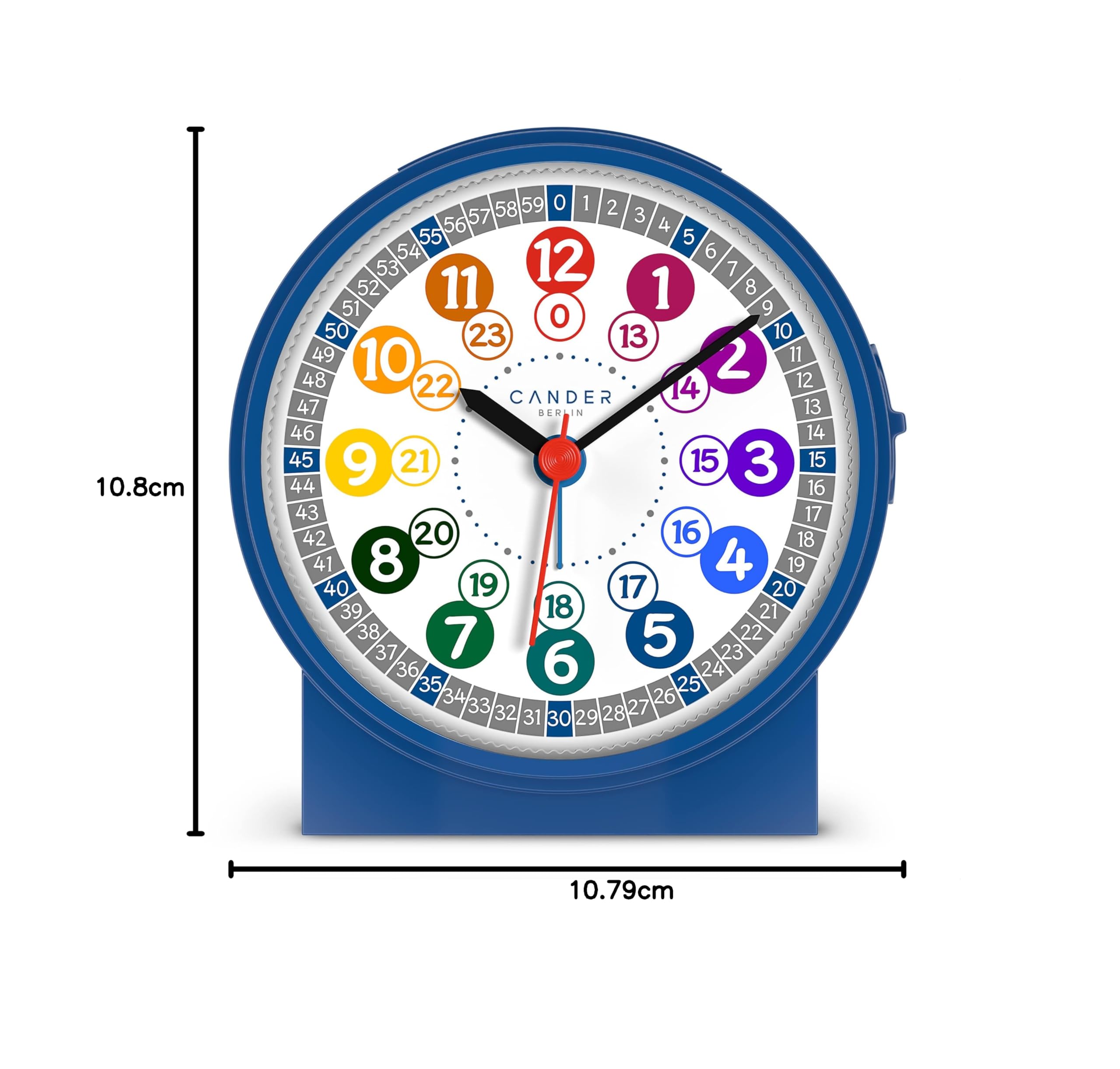 Cander Berlin MNU 1009 J Kinderwecker Wecker Kinder lautlos blau geräuschlos Lernuhr Kinderuhr Licht Snooze Tischuhr Beleuchtung geräuscharm Schlummer