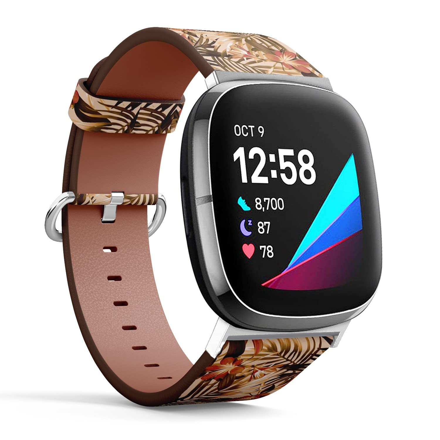 CJBROES Replacement Leather Watch Band, Compatible with Fitbit Versa 3 and Fitbit Sense of Wristband Bracelet Accessory - Exotic-Flowers-Artistic