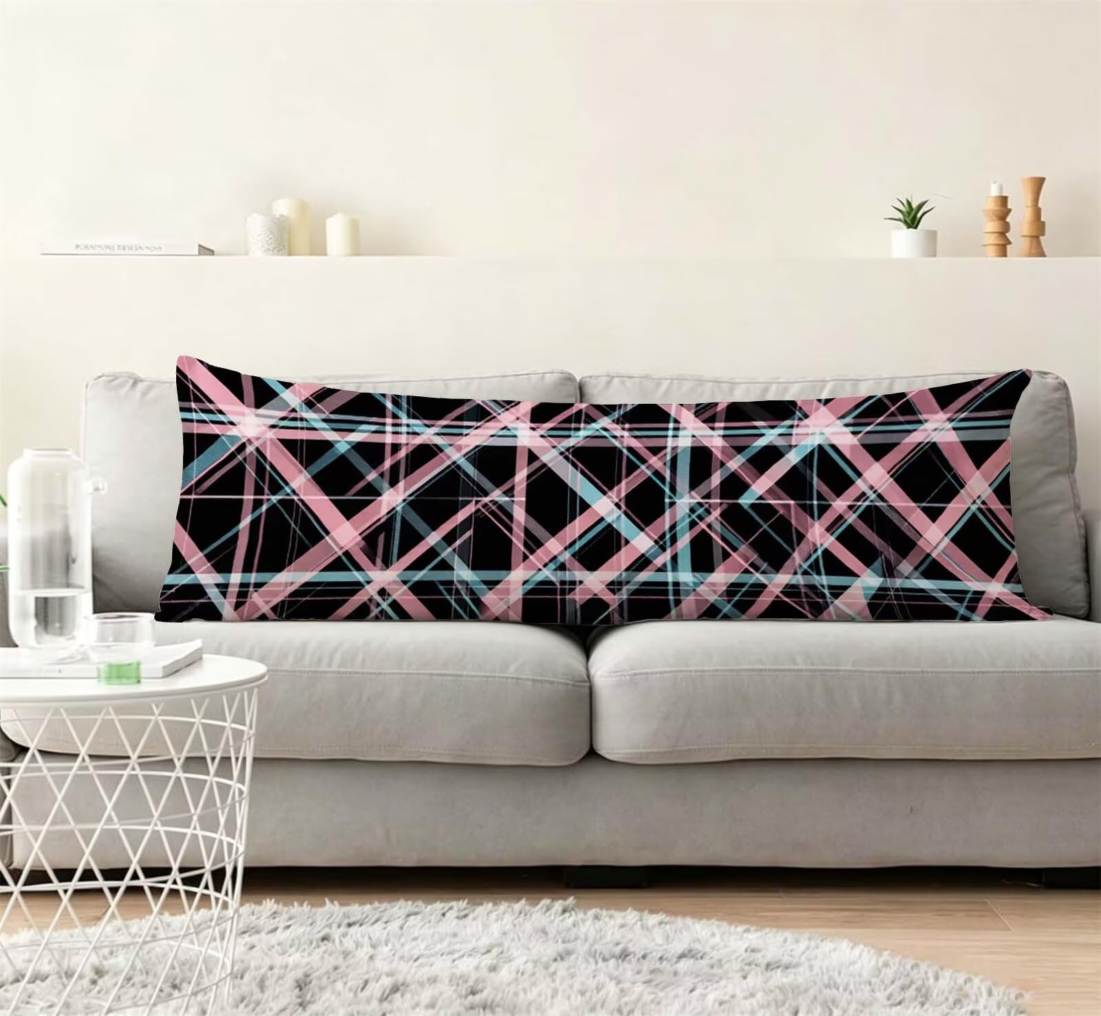Rosa-6 Federe Cuscino Letto 55 x 160 cm, Grande Cuscini per Divano Lino, | Doppia Faccia Stampa, Astratto Fodera per Cuscino Decorativa, con Cerniera, Cuscino per Dormire Sul Fianco j-132