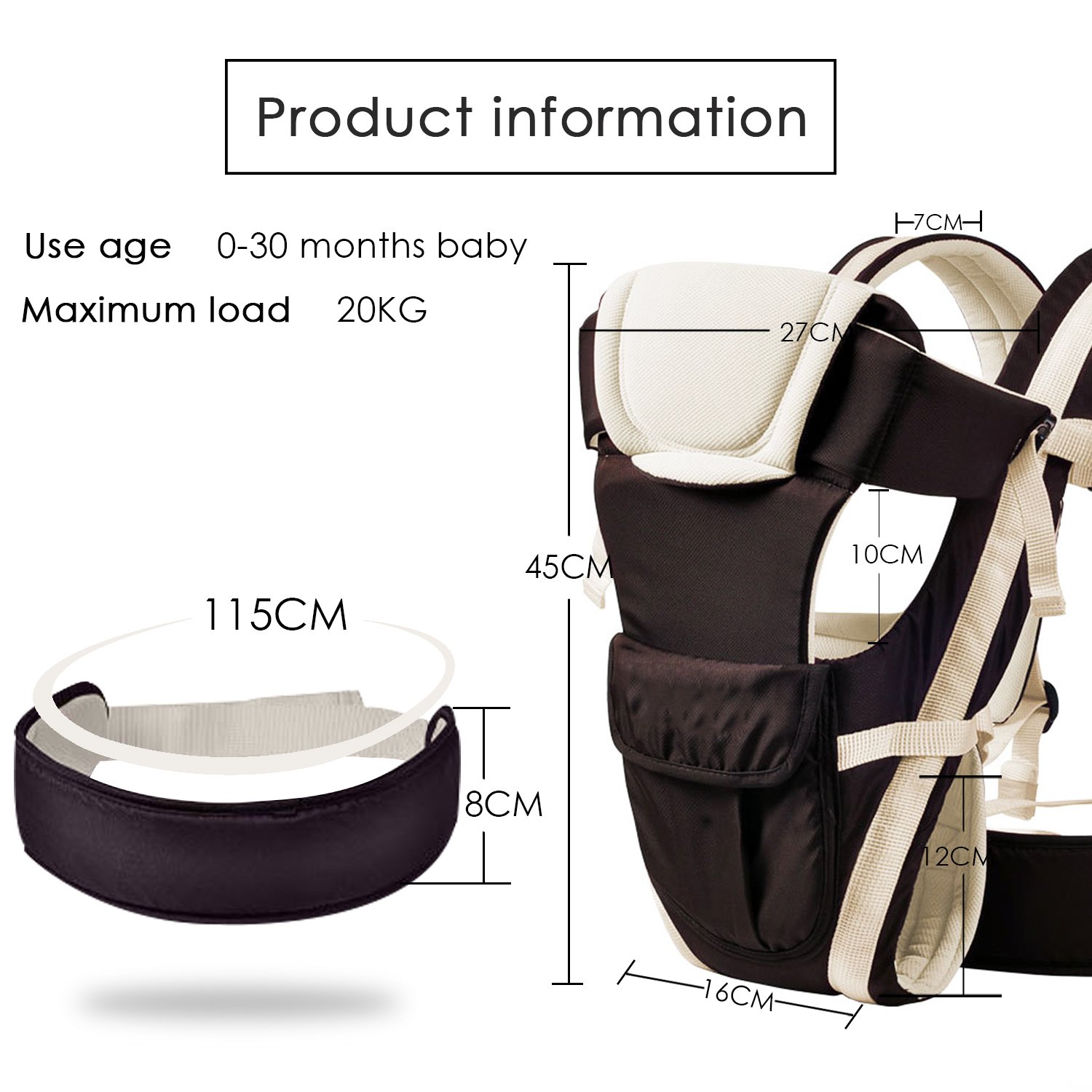 SONARIN All Season réglable 4 positions Poste de porte-bébé avec courroie variable et fond de panier amovible, ergonomique,taille libre,adapté à la croissance de votre enfant(Kaki)