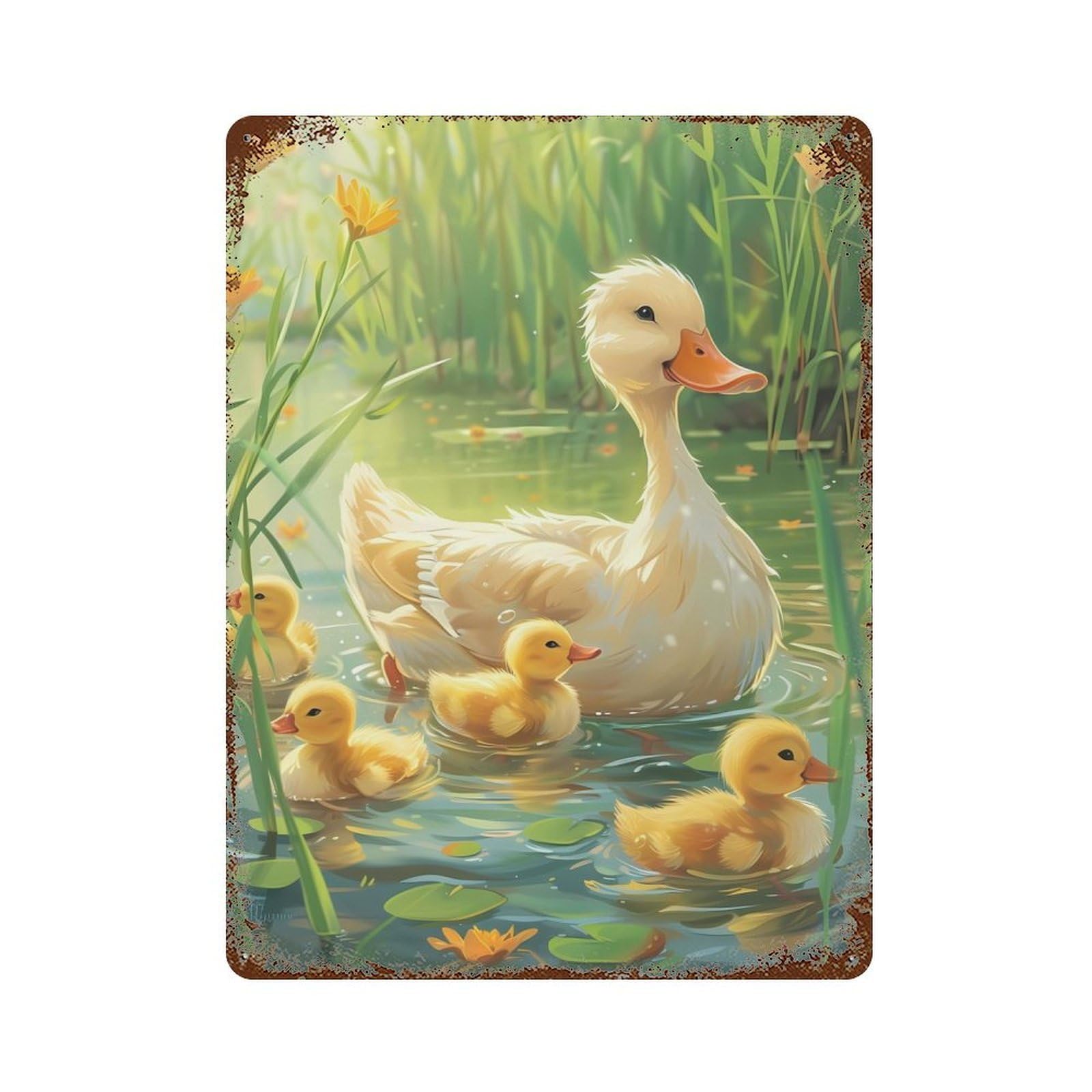 Cute Ducks Vintage Wall Sign 15.7"x11.8", Rust Effect Metal Decor for Cafe, Home Bar And Lounge Decor