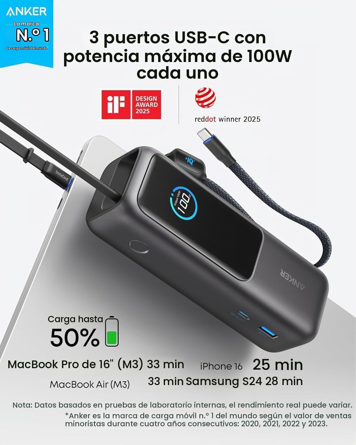 Amazon.com: Anker Banco de energía para portátil 25K 165W con USB