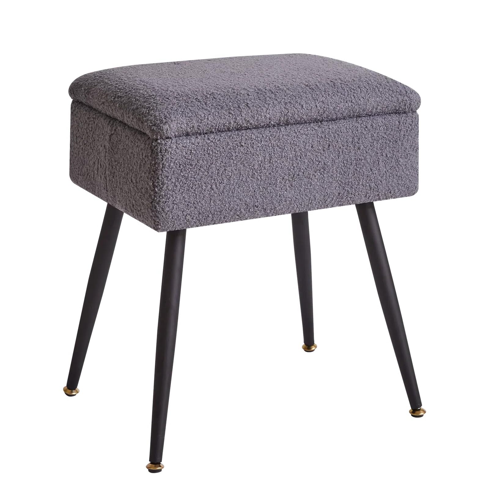 Aibiju Stool Chair for Dressing Table, Faux Teddy Fur Vanity Stool with Storage, Bedroom Ottoman Stool with Metal Legs for Home Living Room, Bedroom, Grey YD-SMS137G
