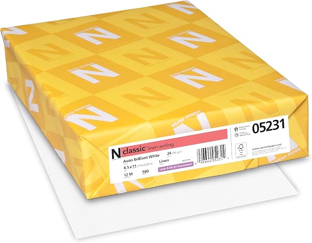 Neenah Classic Linen Premium Paper, 8.5 x 11, 24 lb/89 gsm, Avon Brilliant White, 97 Brightness, 500 Sheets (05231)