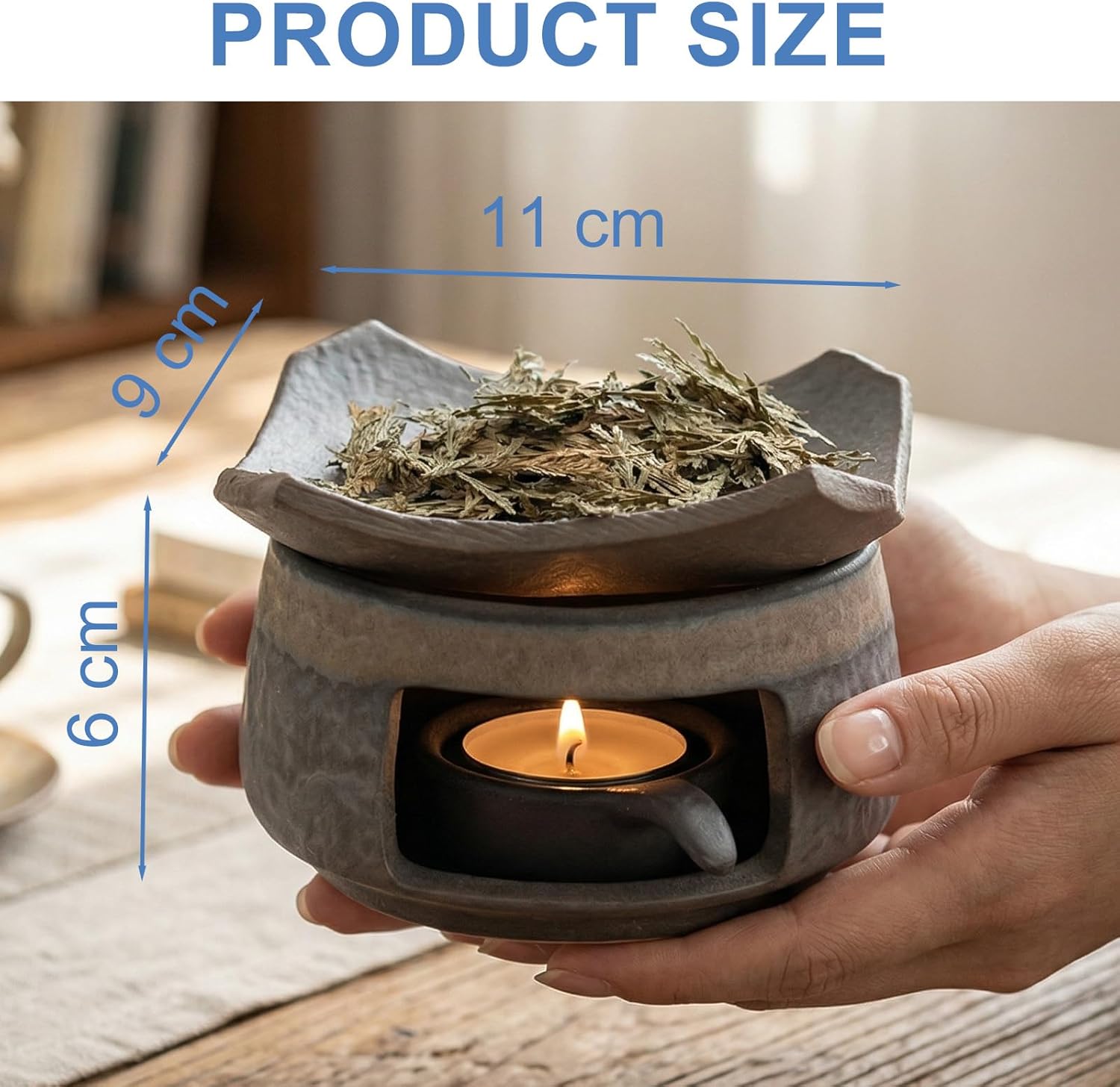 Ceremony Ceramic Incense Holder Aromatherapy Diffuser, White Sage Incense Burner, Herb Burner & Candle Wax Warmer with Tealight Holder, Home Fragrance Accessories for Relaxation & Meditation