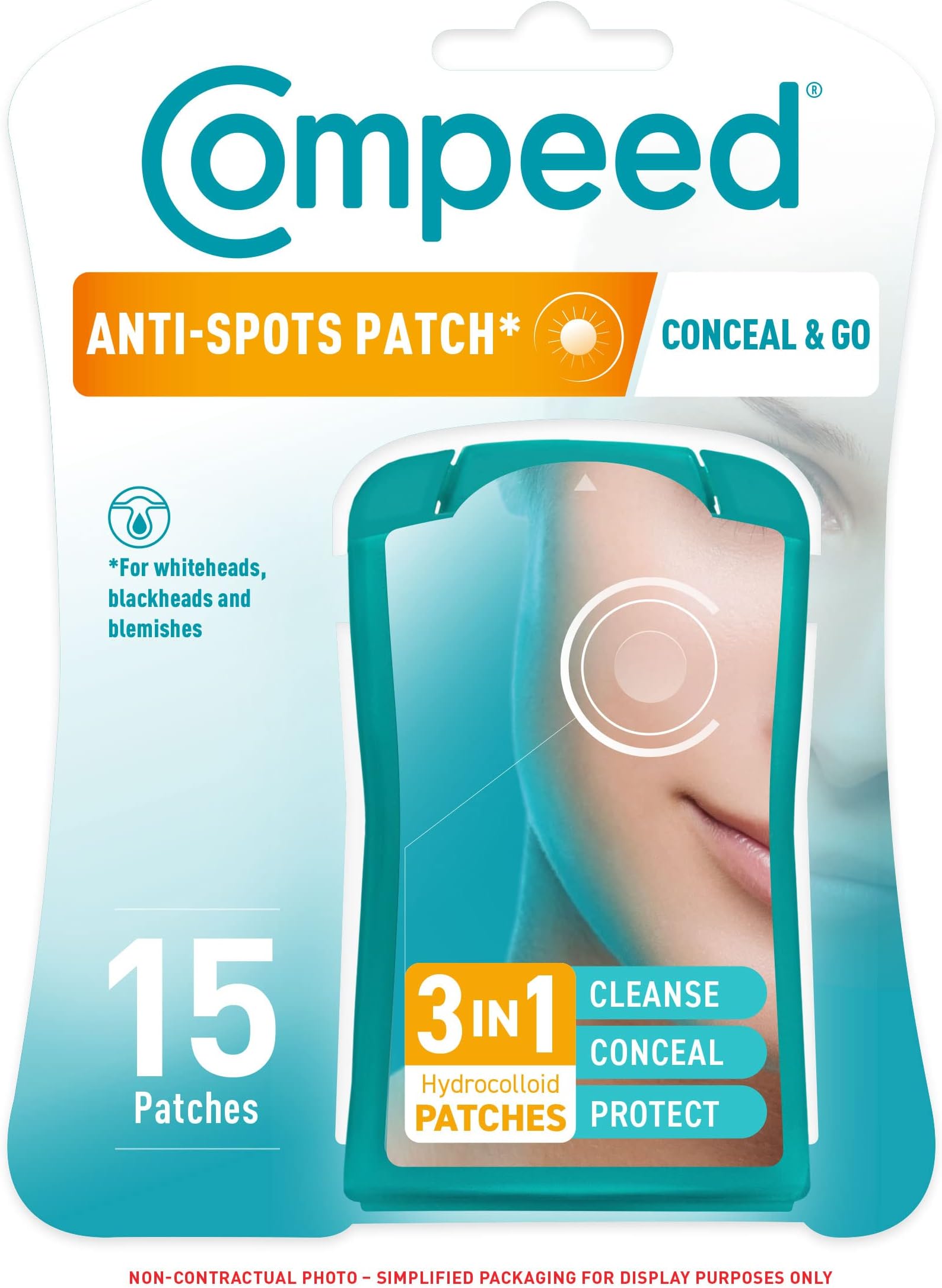 Compeed - Anti-Spots* Conceal & Go Patch - Cleanse Conceal and Protect – Hydrocolloid Spots patches*, Pimple patches - Ideal for discreet day use – For single spots* - 15 Patches