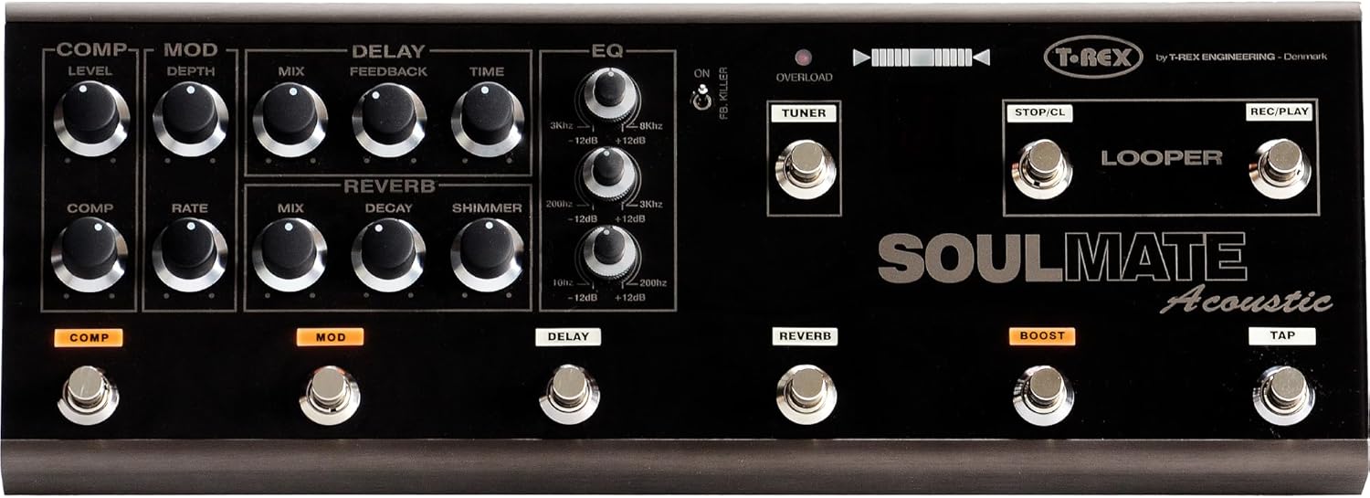 T-Rex Engineering SOULMATE-ACOUSTIC Guitar Multi Effects Pedal with Compression, Modulation, Delay, Reverb, 3-Band Equalizer, Built-In Tuner, and Looper (10036)