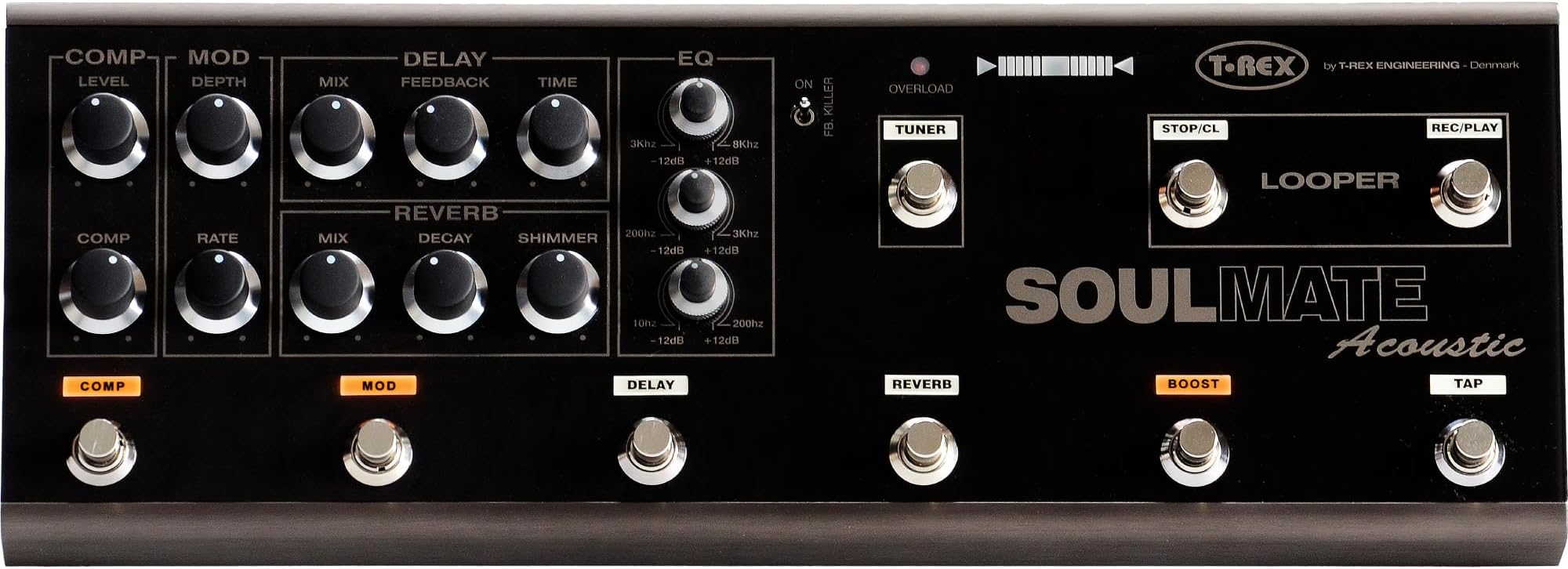 SOULMATE-ACOUSTIC Guitar Multi Effects Pedal with Compression, Modulation, Delay, Reverb, 3-Band Equalizer, Built-In Tuner, and Looper (10036)