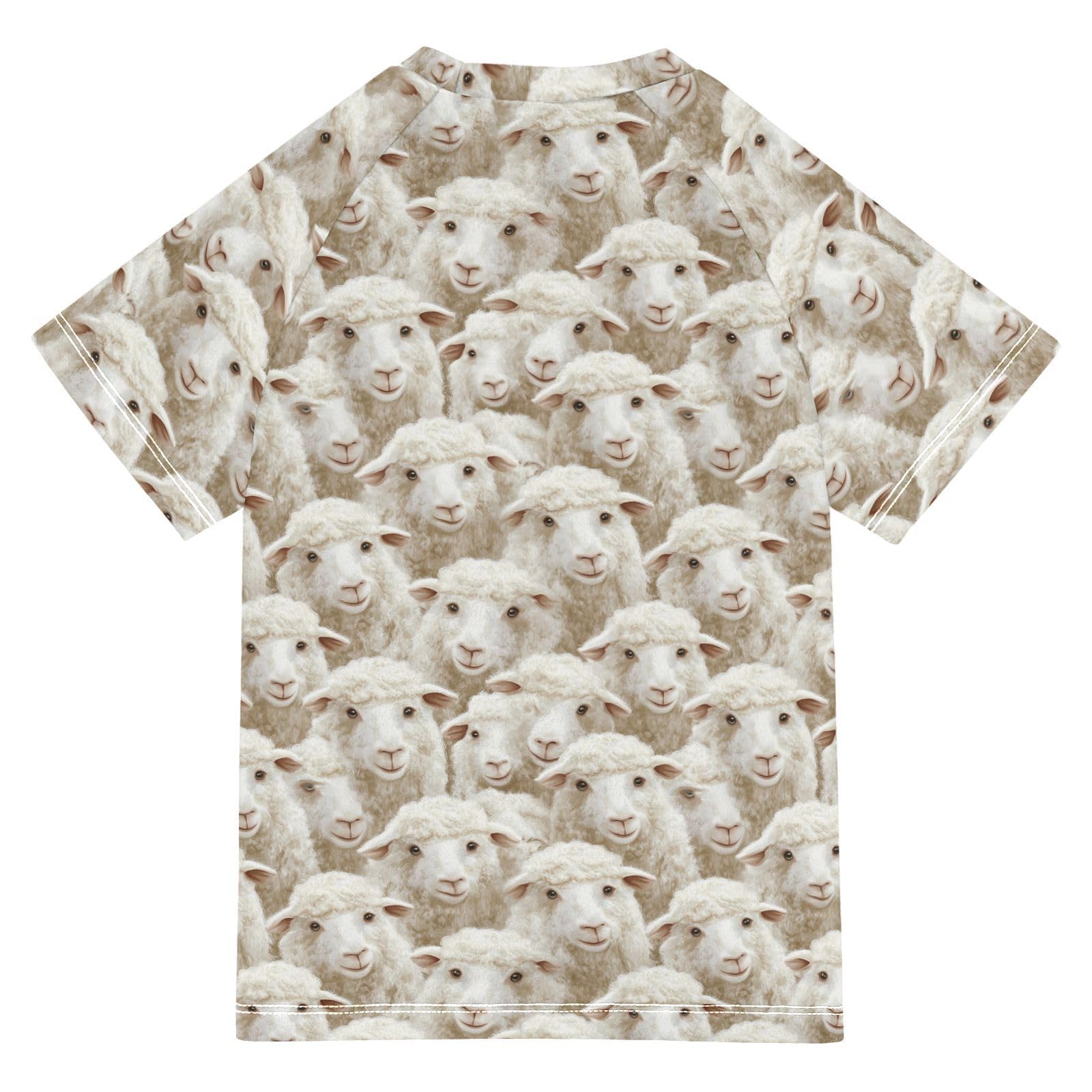 Kids Bathing Suit Short Sleeve Girl Rash Guard 7T Cartoon Sheep White