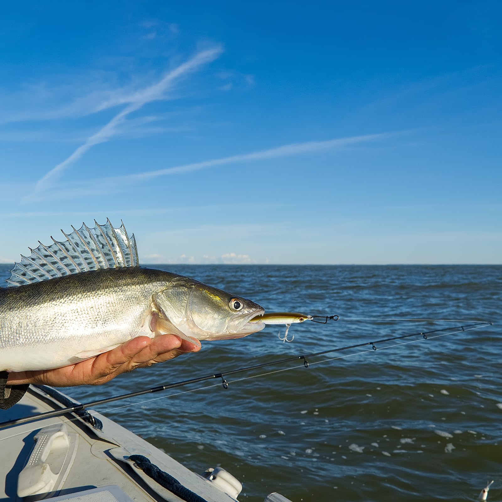 12 anzuelos de acero para pesca de lucio, de fluorocarbono, con remolino y mosquetón, accesorios de pesca para pesca de spinning, anzuelos de pesca para agua salada y agua dulce