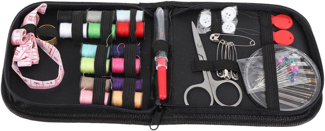Zopsc Portable Sewing Kit, Compact Threads Set with Storage Bag, Scissors Needle Tape Thimble Buttons for Travel, Home Office