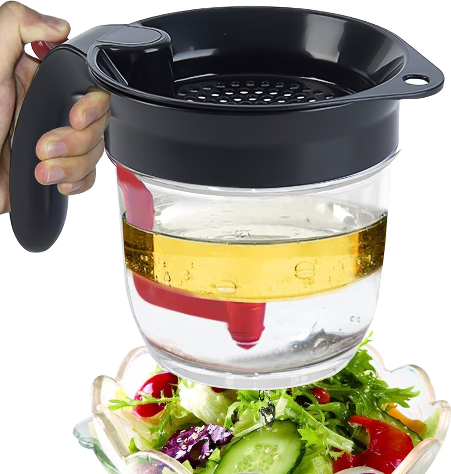Fettabscheider - Ölsuppenfilter 1L, Soßenabscheider Entfettungsbecher, Fett-Trennkanne, Fetttrennkanne für Suppen Soßen Saucen