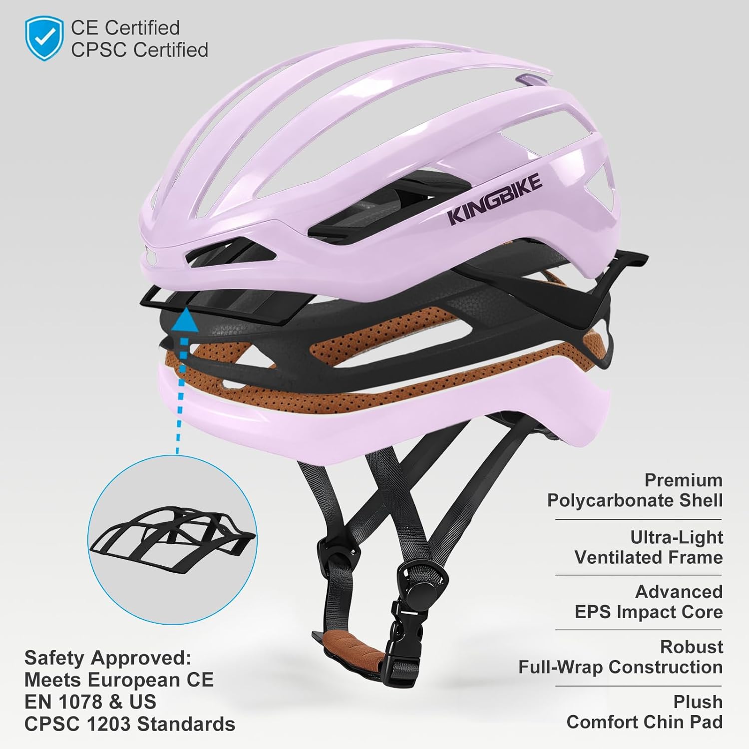 KINGBIKE Bike Helmet for Adult Men Women Youth Road Commute Mountain Cycling Helmets with Replaceable Padding Lightweight 2 Sizes 20.4"-24"(52-61cm)