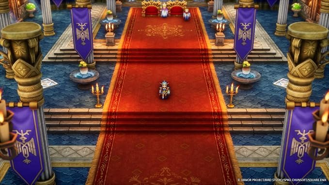 Cena do jogo mostrando um tapete vermelho em um salão