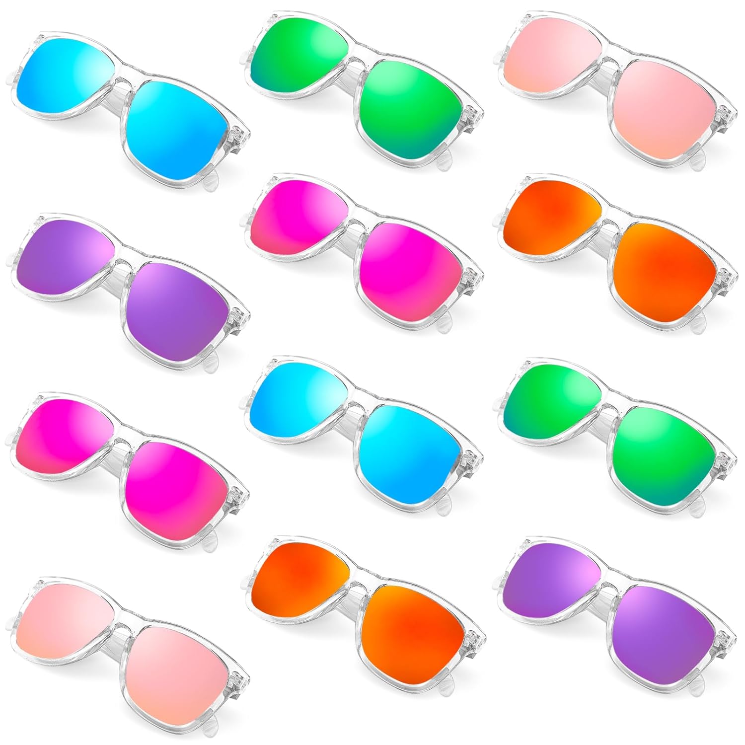 12 24 Pack Wholesale Retro Neon Colors Party Favor Supplies Unisex Sunglasses Bulk for Adults Teens UV400 Protection
