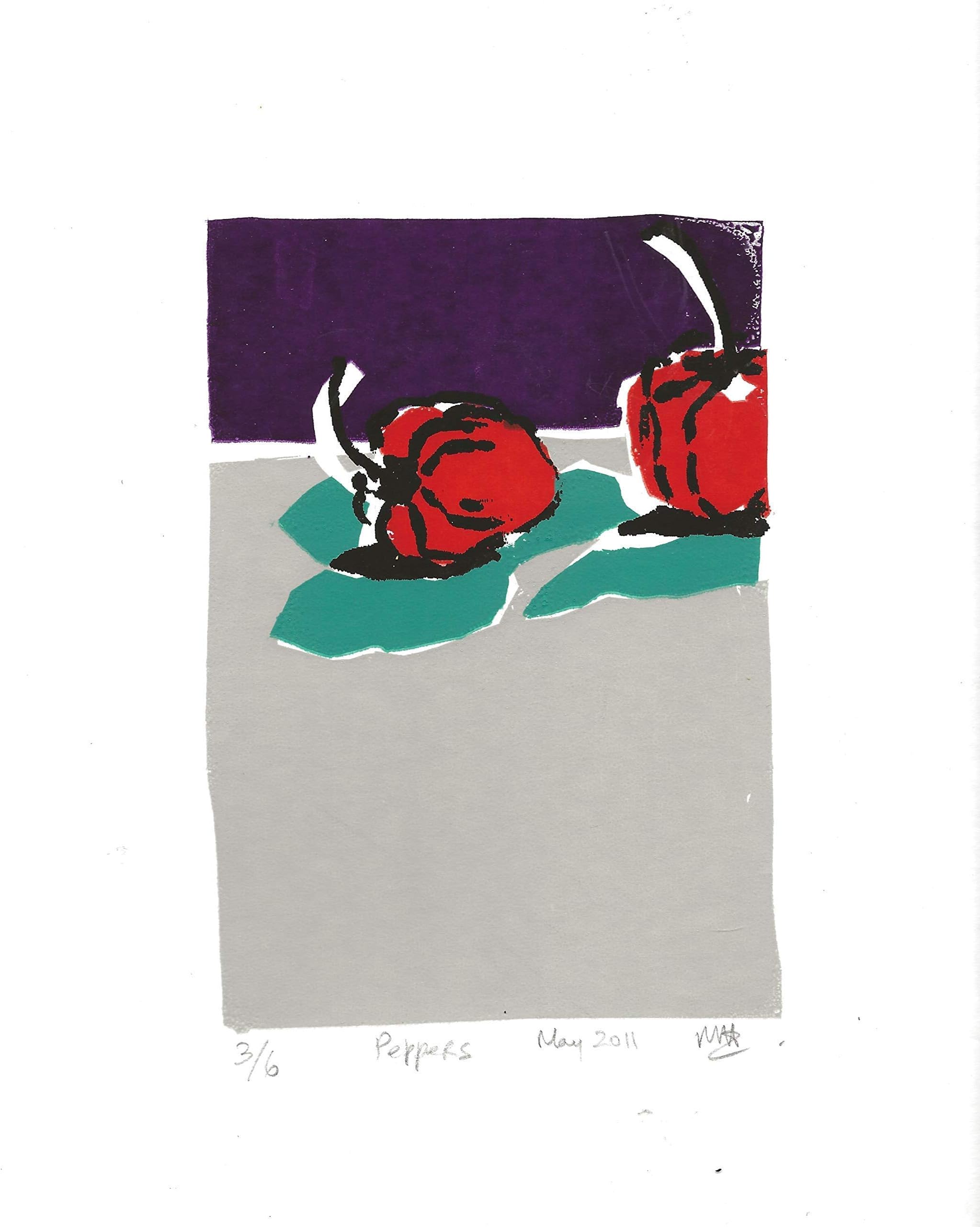 Peppers Handmade Fine Art Screenprint Wall Art 7 x 5 inches Home Decor Gift