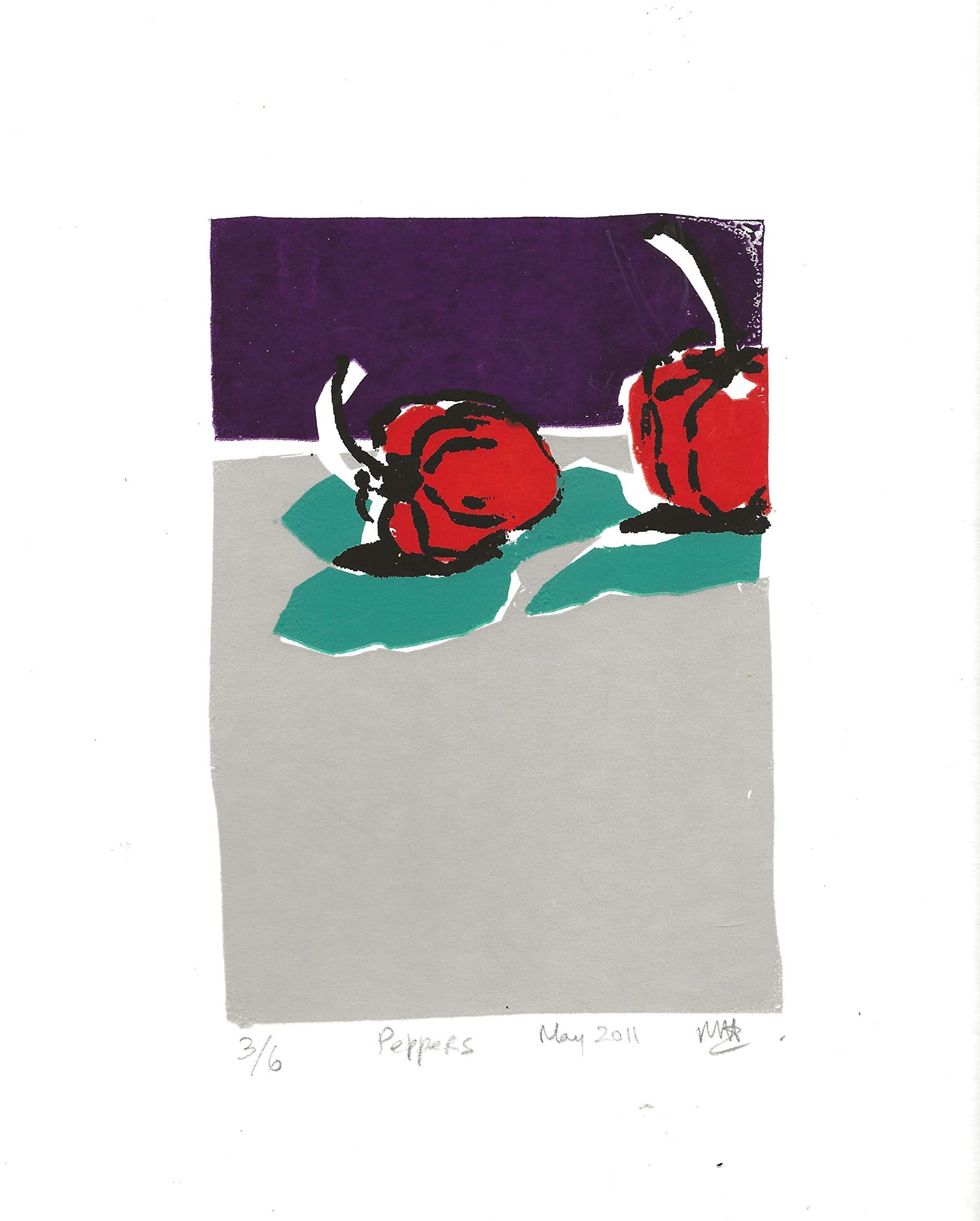 Peppers Handmade Fine Art Screenprint Wall Art 7 x 5 inches Home Decor Gift