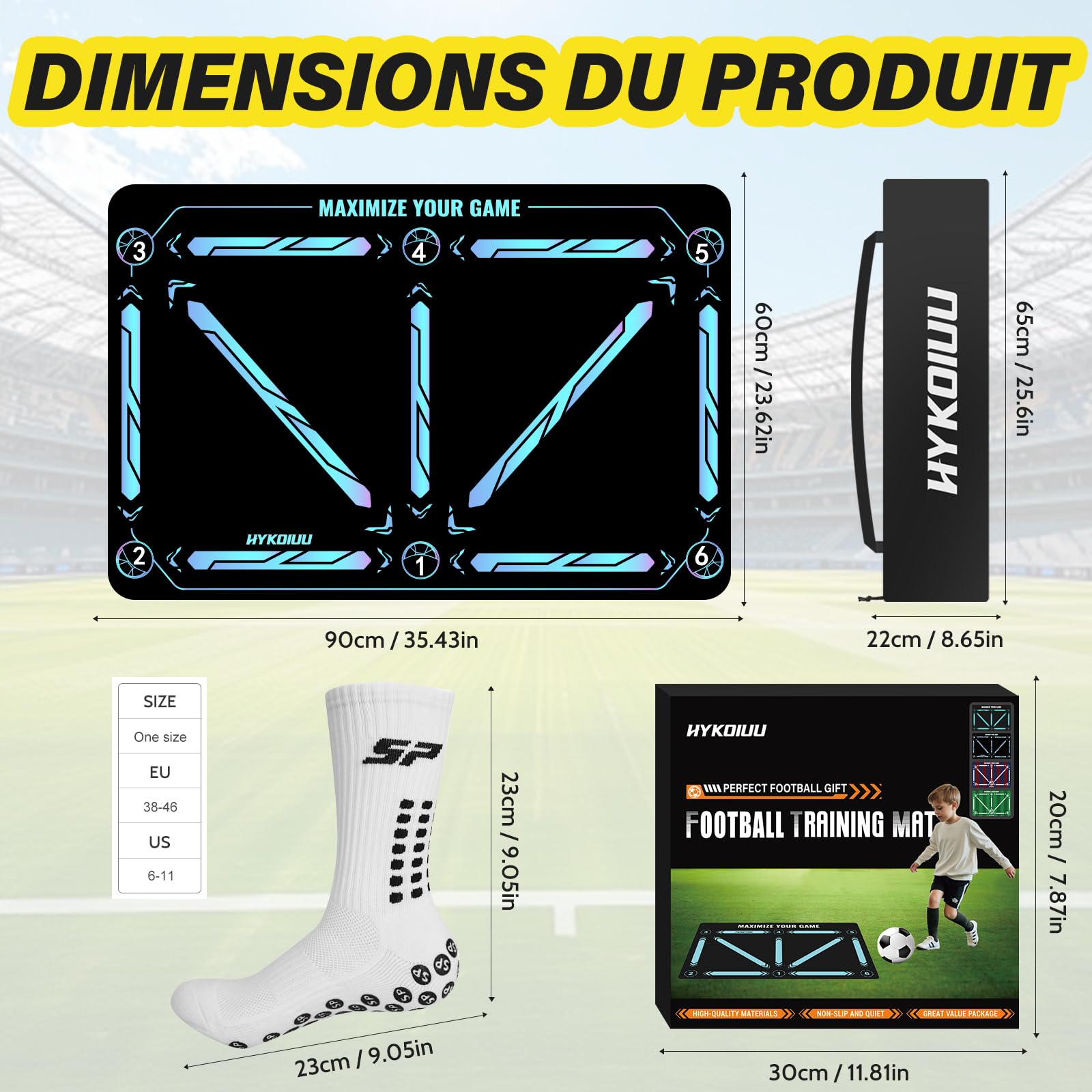 Tapis Foot Entrainement Avec Chaussettes Foot Antidérapantes Vidéos de Formation 90x60cm Tapis Entrainement Foot Accessoire Tapis D’Entraînement Pour Cadeau Football Enfant