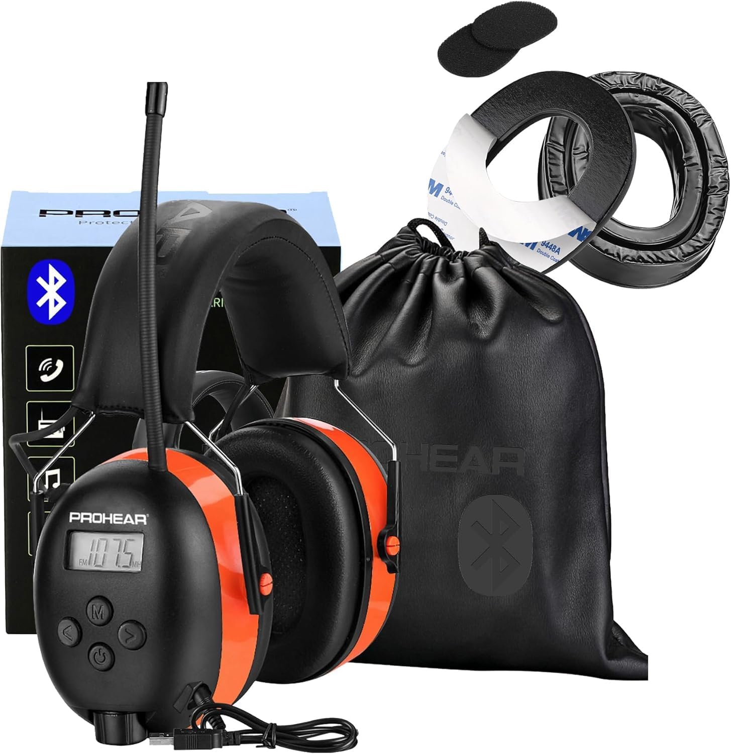 PROHEAR 033 Bluetooth Hearing Protection Headphones with FM AM Radio - Rechargeable - 25dB NRR Gel Ear Pads