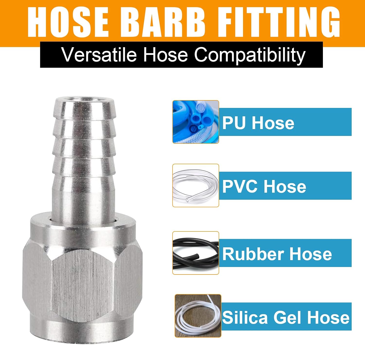 MRbrew Stainless Steel Hose Swivel Nut Barb, 2Pcs 5/16'' Barb Connector, for Ball Lock Keg Fittings Kegerator Parts Corny Keg Connectors MFL Quick Disconnect Fittings Co2 Regulator Hose Adapter