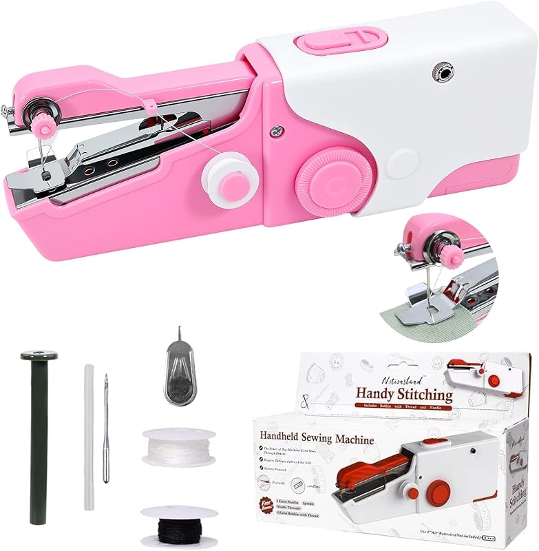 Mini Handheld Sewing Machine, Portable Electric Sewing Machine for Quick Fabric Repair, Dual Power USB/Battery Operated, with Complete Sewing Kit for Beginners, Adults (Pink)
