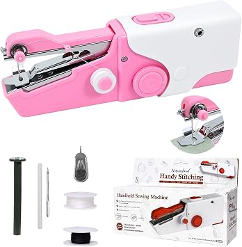 Mini Handheld Sewing Machine, Portable Electric Sewing Machine for Quick Fabric Repair, Dual Power USB/Battery Operated, with Complete Sewing Kit for Beginners, Adults Pink