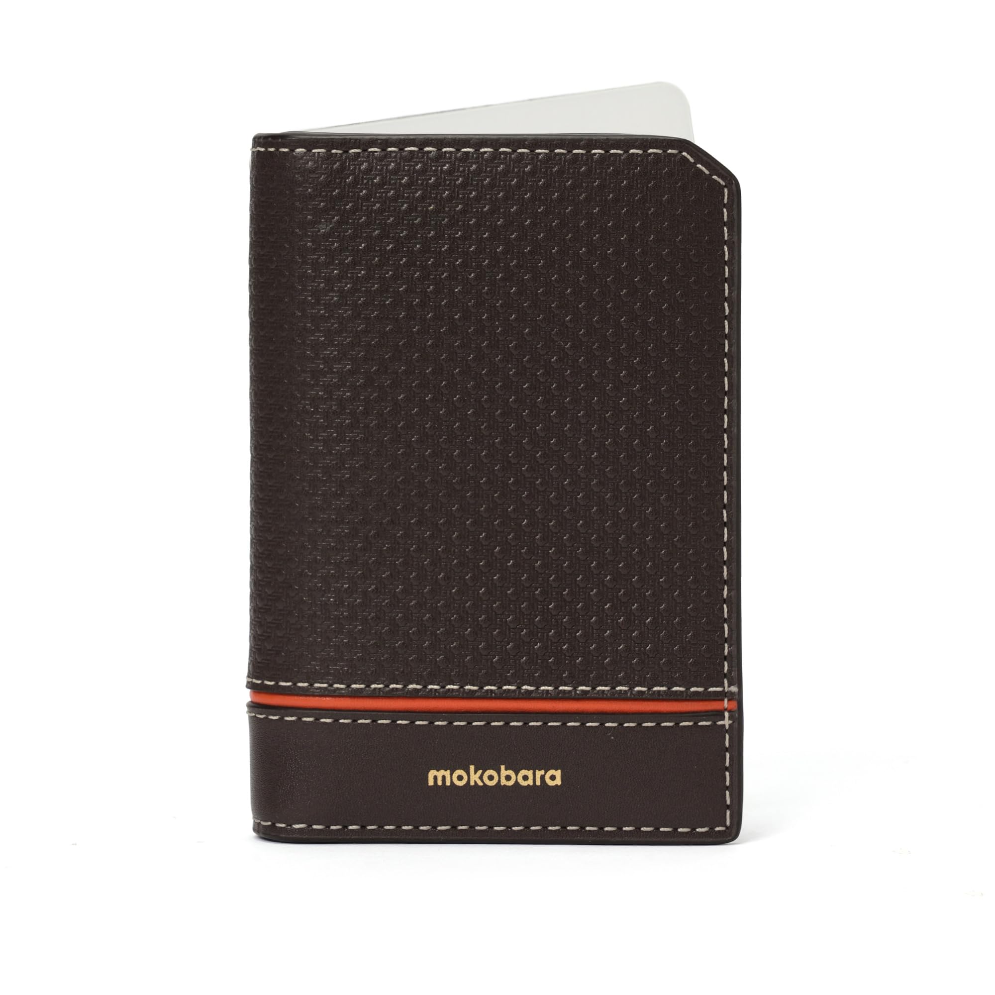 MOKOBARA Stash Card Case | Unisex | Geometric Textured | Genuine Leather | RFID Protected | Holds Up to 10 Cards | Expandable Cash Pocket | Ka-Ching (Brown)