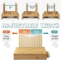 Vista 2 de Cortador de pan de bambú, guías de ancho ajustable. Tabla de cortar de madera resistente. Fácil de cortar para pan casero, bagels y más