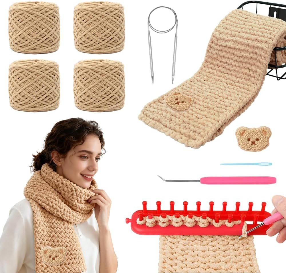 Yarniss Knitting Loom Kits，Knitting Scarf Kits with Khaki Yarn