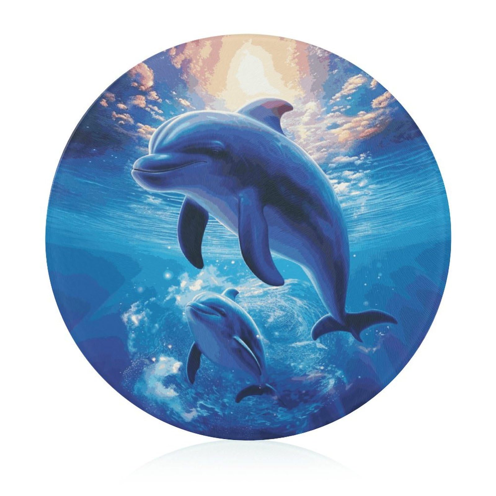 Planche à découper en verre trempé dauphins pour cuisine et charcuterie