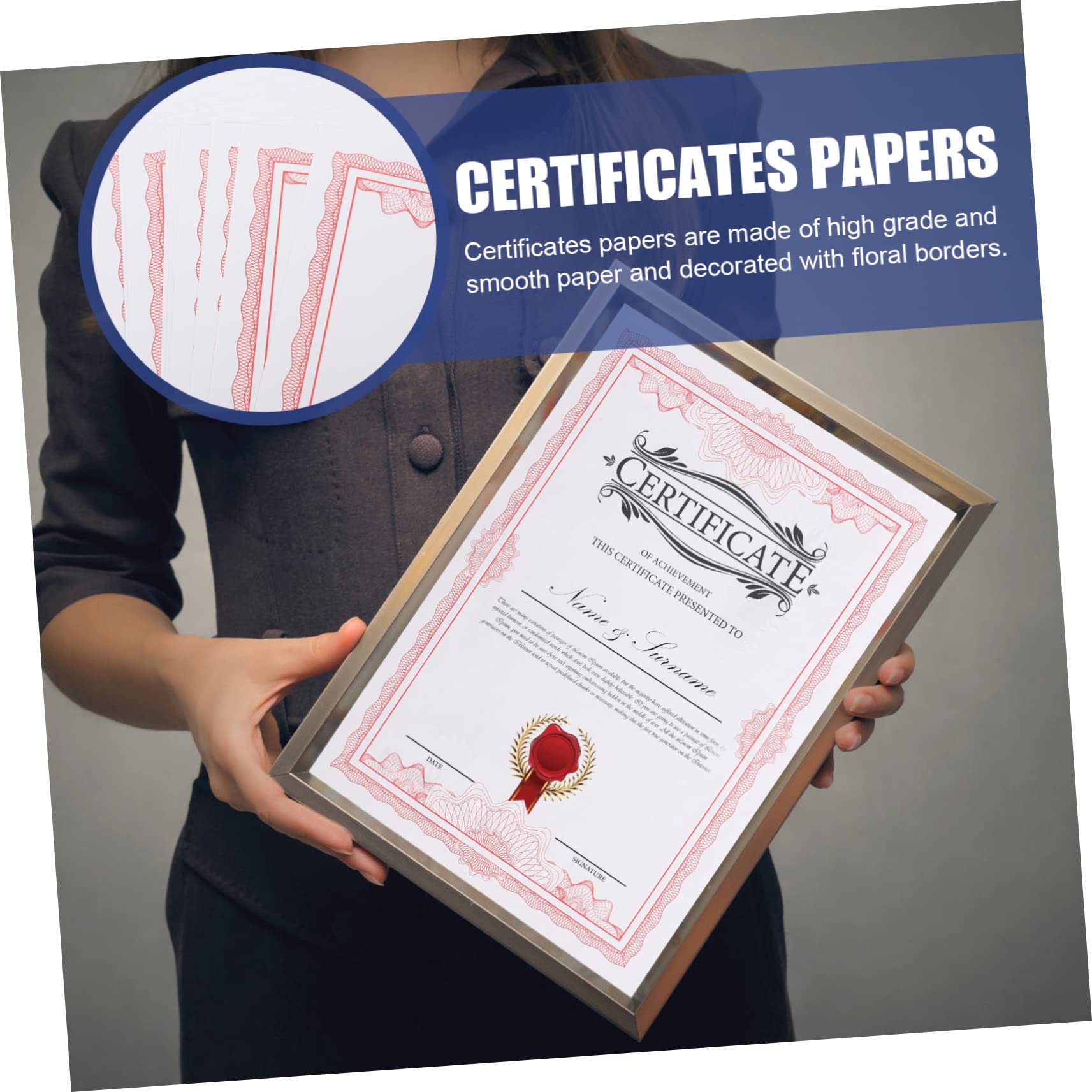 Papier Certificat Vierge Imprimable 50 Feuilles Rouge, pour Récompenses