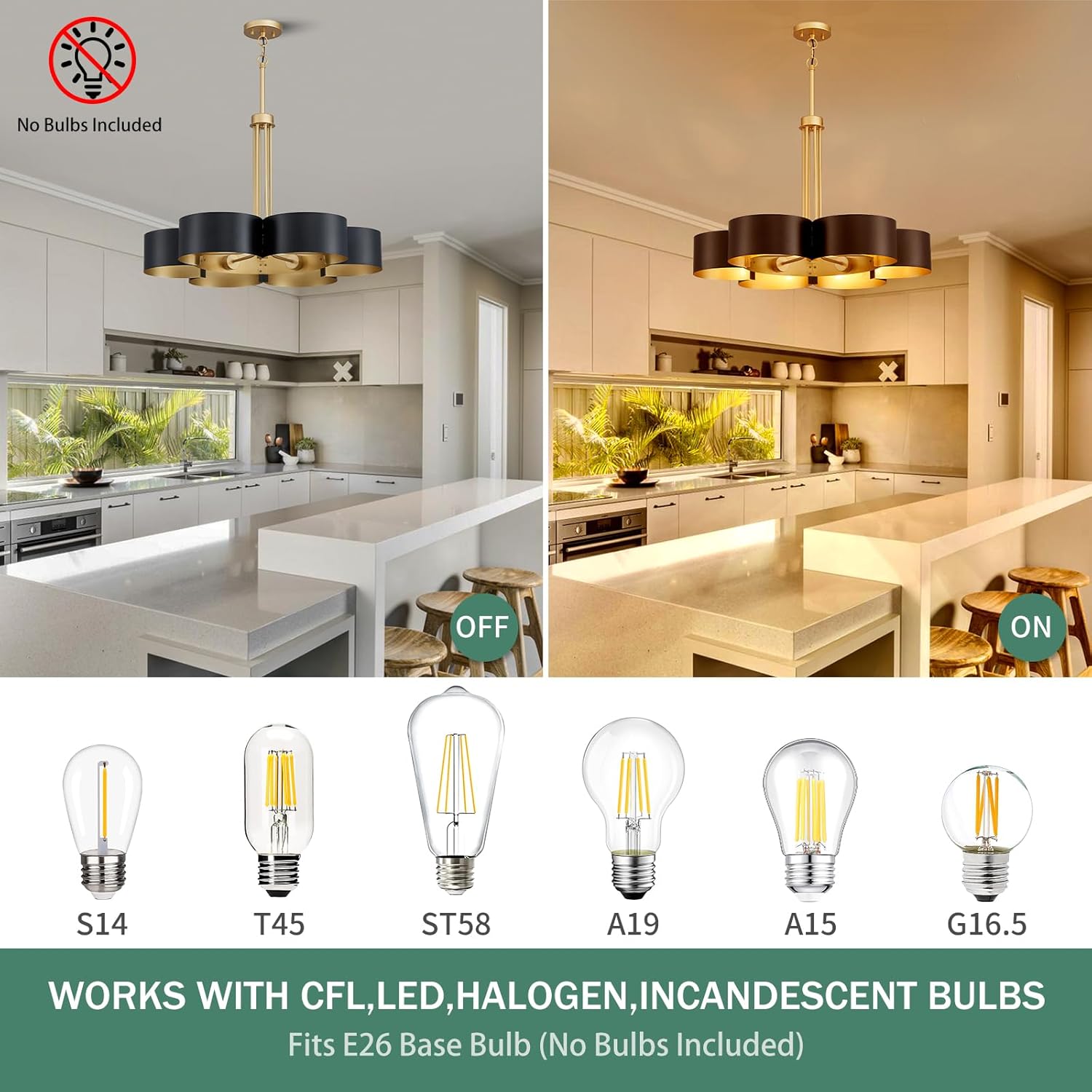 Modern Black Chandelier - 6-Light Ceiling Light - Height Adjustable Pendant Light for Living Room, Dining Room, Hallway - Elegant Design - Ideal Home Lighting