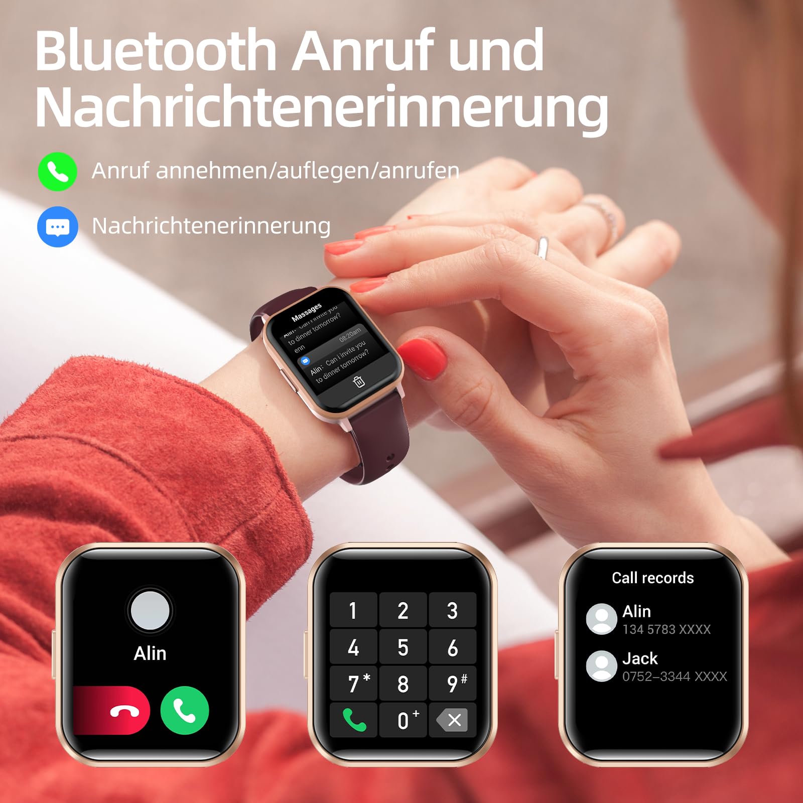 Gardien Smartwatch Damen Herren mit Telefonfunktion, 1.83’’ Fitness Armbanduhr Fitnessuhr Smart Watch Uhr mit 100+ Sportmodi Pulsuhr SpO2-Monitor Schlafmonitor Schrittzähler Stoppuhr für iOS Android